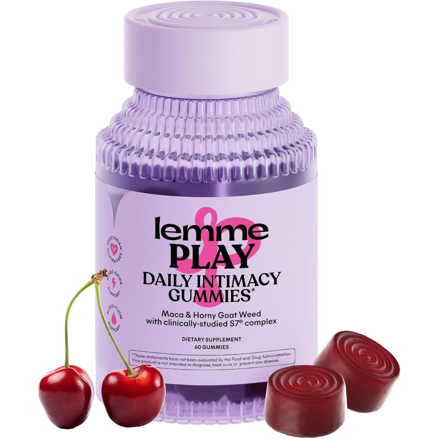 Play Daily Intimacy Gummies for Women and Men W/Clinically-Studied S7 Nitric Oxide Complex for Healthy Blood Flow, Maca Root, Goat Weed - Cherry Flavored (60 Count)