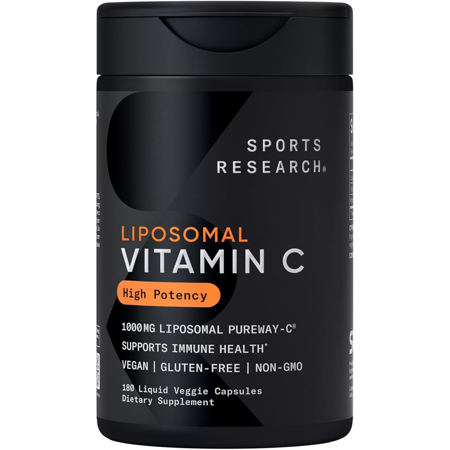 Sports Research® High Potency Liposomal Vitamin C Supplement 1000 Mg – Certified Vegan, Non-Gmo, Gluten Free | Antioxidant & Immune Support | Ascorbic Acid Vitamin C | 180 Liquid Veggie Capsules