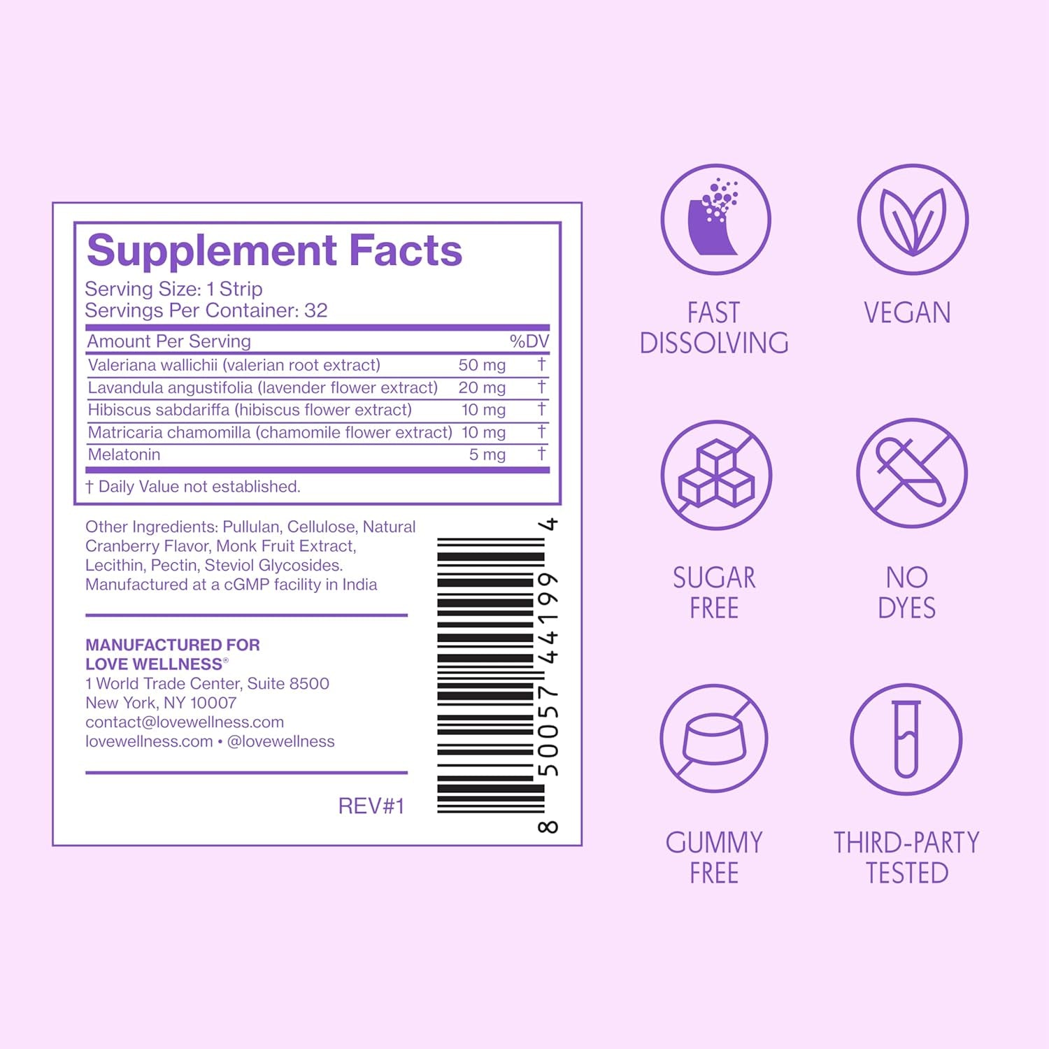 Love Wellness Sleep* Quick Melt Strips - Fast-Dissolving Sleep Support with Melatonin and Calming Botanicals - Promotes Restful Sleep* - No Water Needed - Vegan and Sugar-Free - 32 Strips