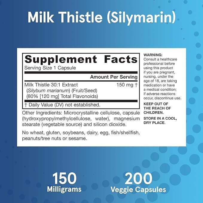 Jarrow Formulas Milk Thistle 150mg, 200 Capsules – Liver Support & Antioxidant