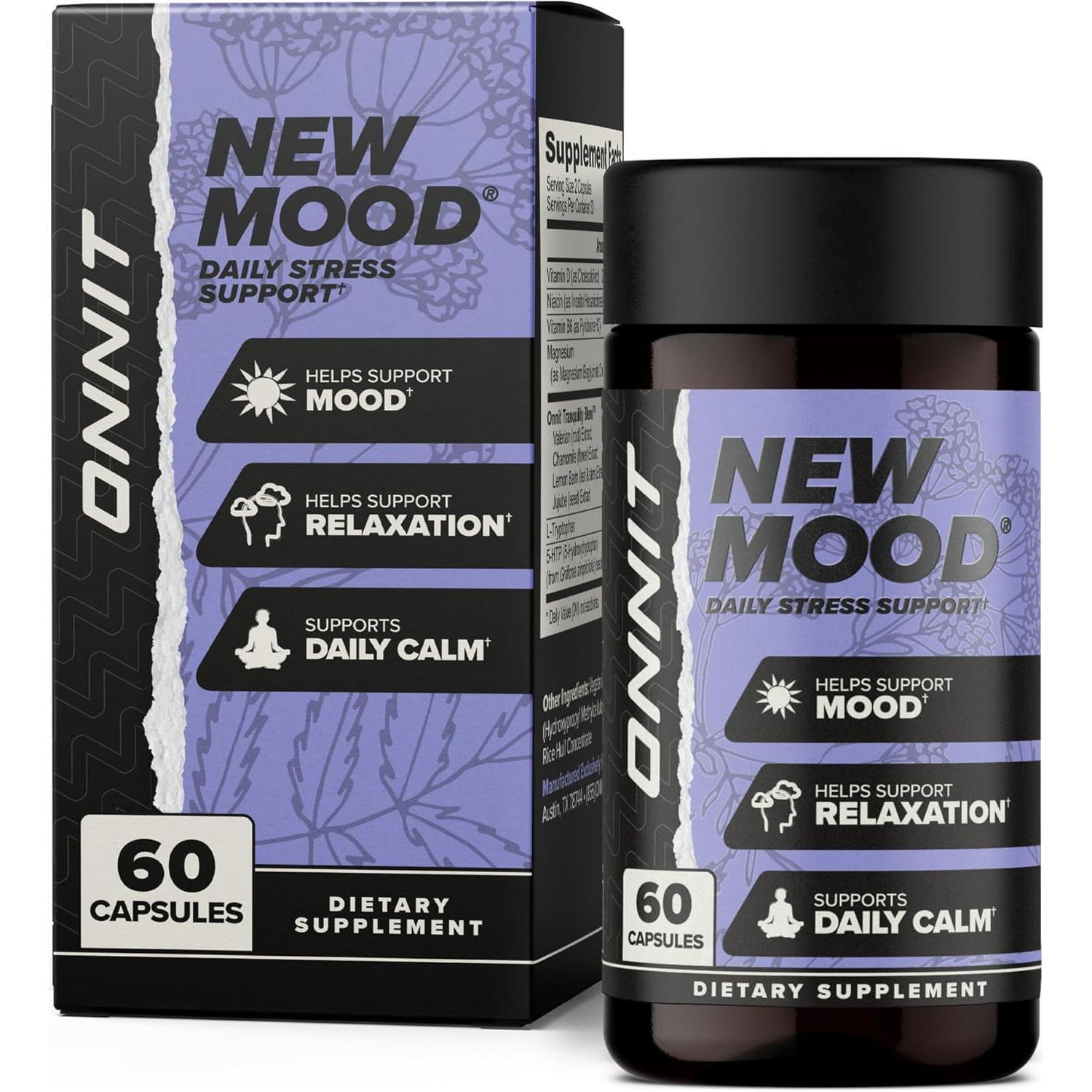 Onnit New Mood – Stress Relief, Sleep & Mood Support (60 Capsules) | Relax & Unwind Naturally