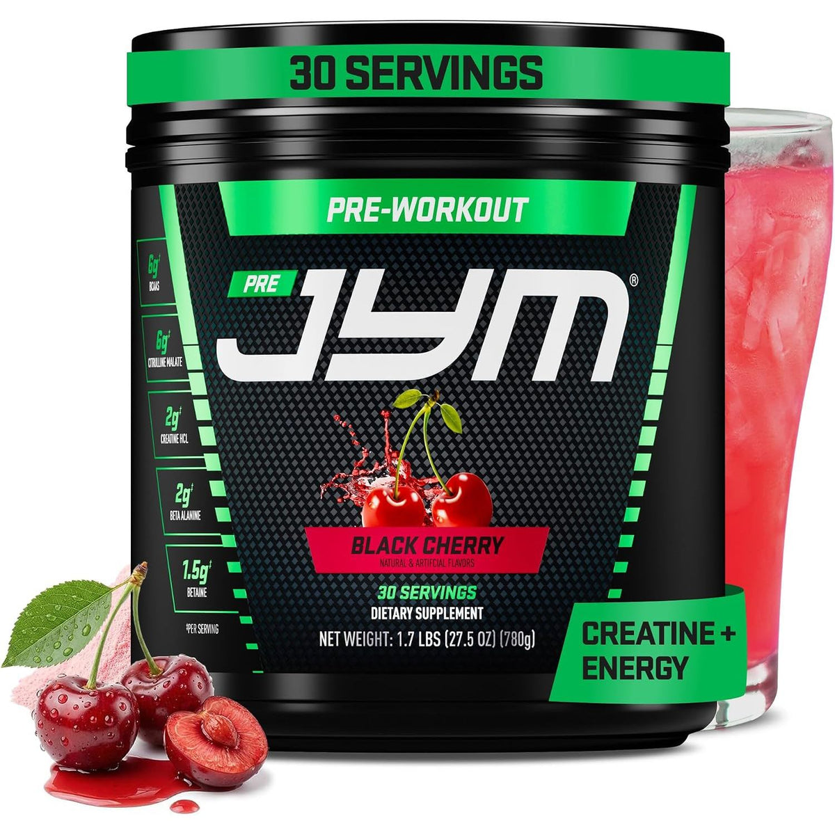 JYM Supplement Science PreJYM Pre-Entrenamiento de Alto Rendimiento – 780g | Cereza Negra | Fórmula para Fuerza, Enfoque y Resistencia