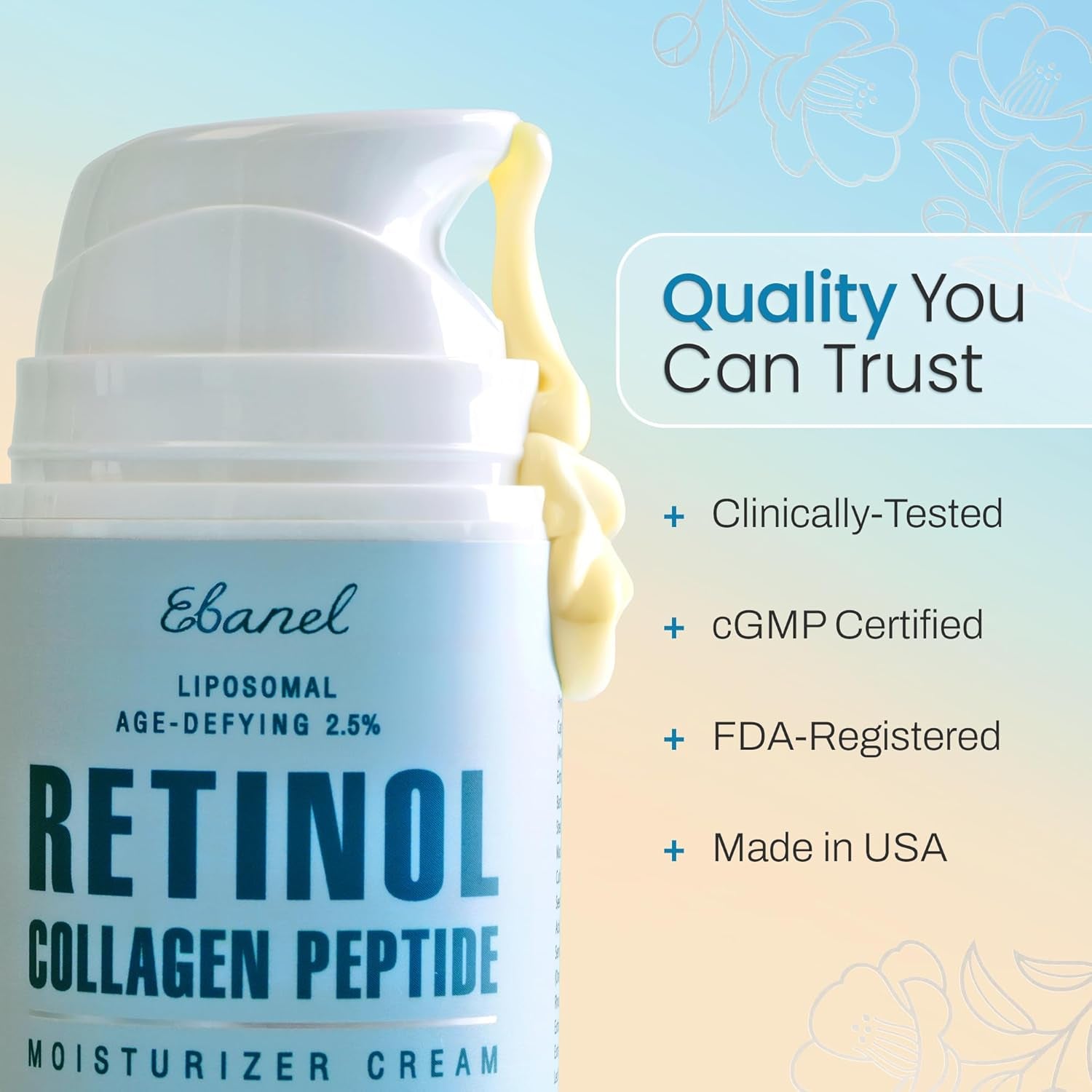 Ebanel Retinol Cream for Face 3.5 Oz, Moisturizer with Collagen, Peptides, Ceramides, Hyaluronic Acid, Vitamin C & B5, Firming anti Aging Face Cream for Wrinkles, Fine Lines, Dark Spots, Day & Night