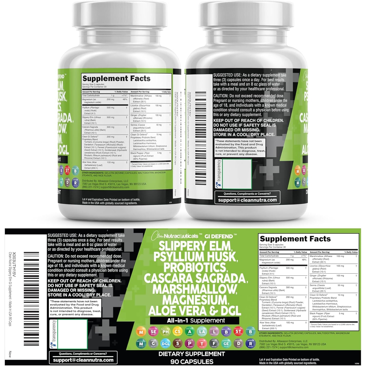Clean Nutraceuticals Digestive Gut Health Complex – 60 Capsules | Slippery Elm, Psyllium Husk, Aloe Vera & Marshmallow Root | Pre & Probiotic Blend