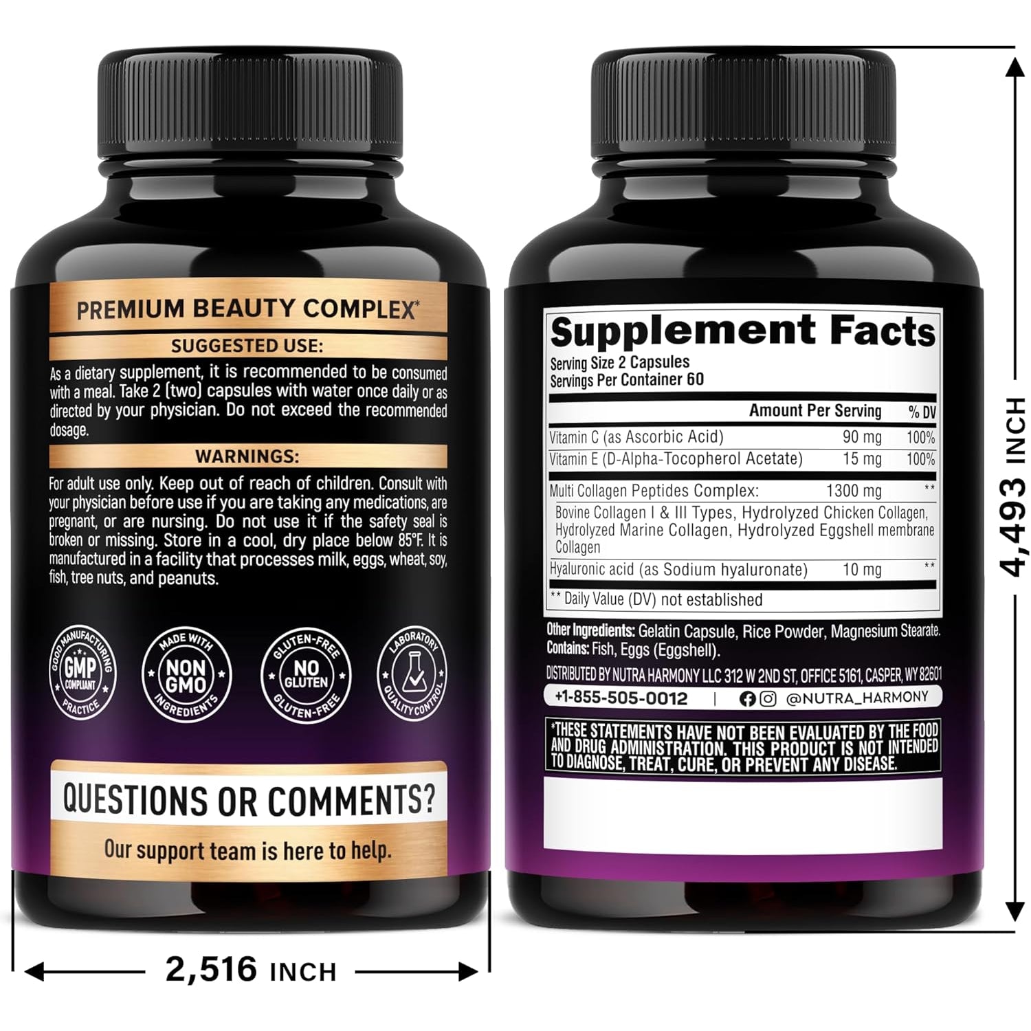 NUTRAHARMONY Multi-Collagen Peptides — 120 Capsules | Hydrolysed Types I, II, III, V & X | Skin, Hair, Joints & Gut Support