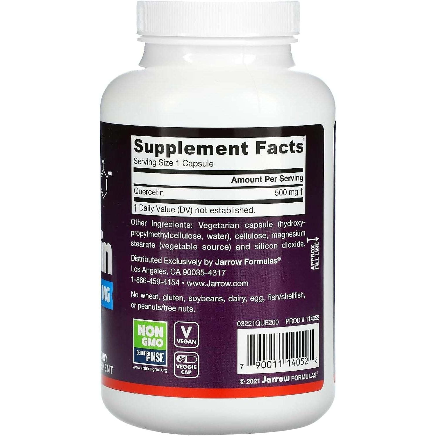 Jarrow Formulas Quercetina 500 mg, 200 Cápsulas – Apoyo Antioxidante