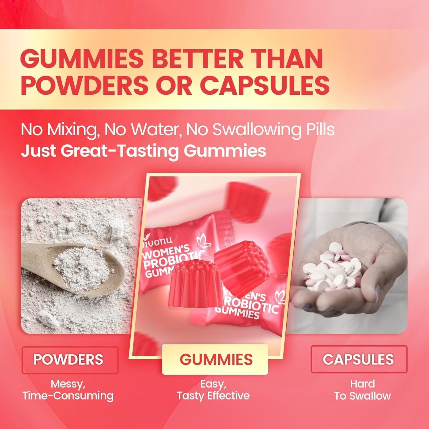 Vivonu Women's Probiotic Gummies – 60 Count | 500 Million CFUs & Fibre | Feminine Balance, Digestive & Gut Health | Vitamin C Immune Support