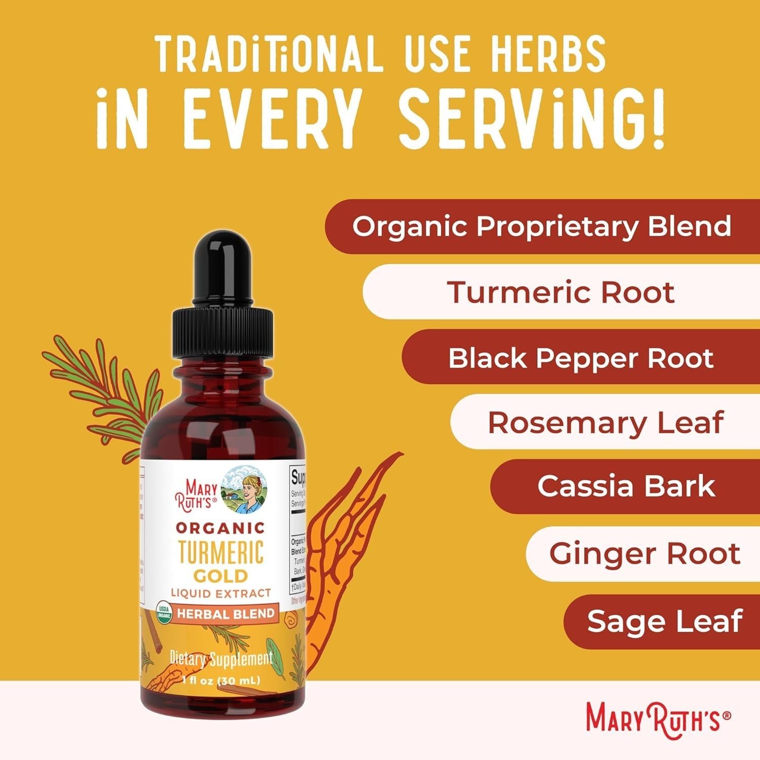 MaryRuth Organics Turmeric Gold Liquid Drops – 30ml | Immune & Cognitive Support