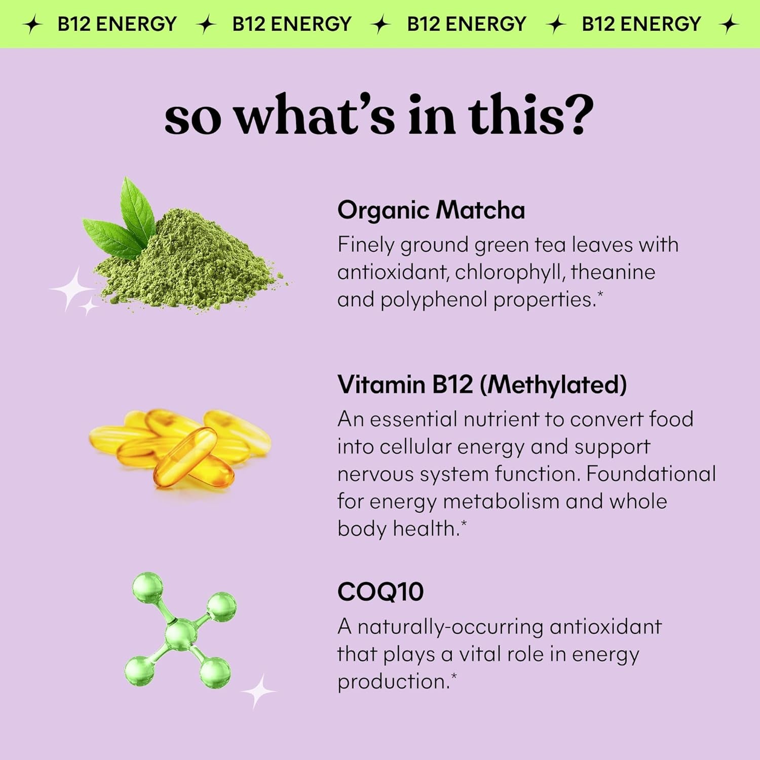 Matcha Superfood Energy Gummies with Organic Matcha Green Tea, Vitamin B12 and Antioxidant Coenzyme Q10 to Support Cellular Energy, Metabolism & Healthy Skin - Gluten Free, Non GMO (60 Count)