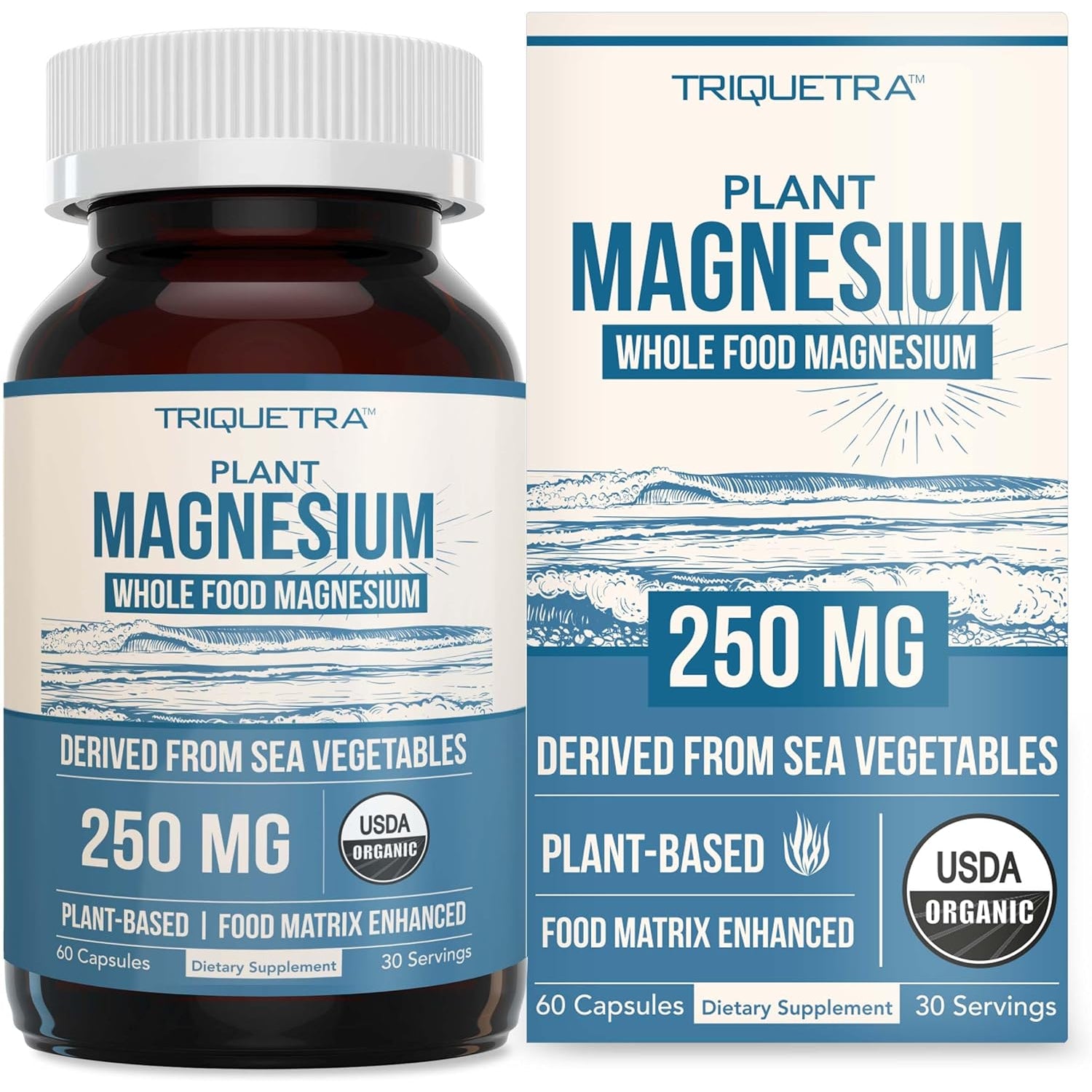 Organic Whole Food Magnesium Supplement - Plant-Based, Organic Sea Vegetable Complex - 250 Mg per Serving | Water Extracted | Gentle on Stomach | Supports Energy, Sleep, Muscle, Heart - 60 Capsules