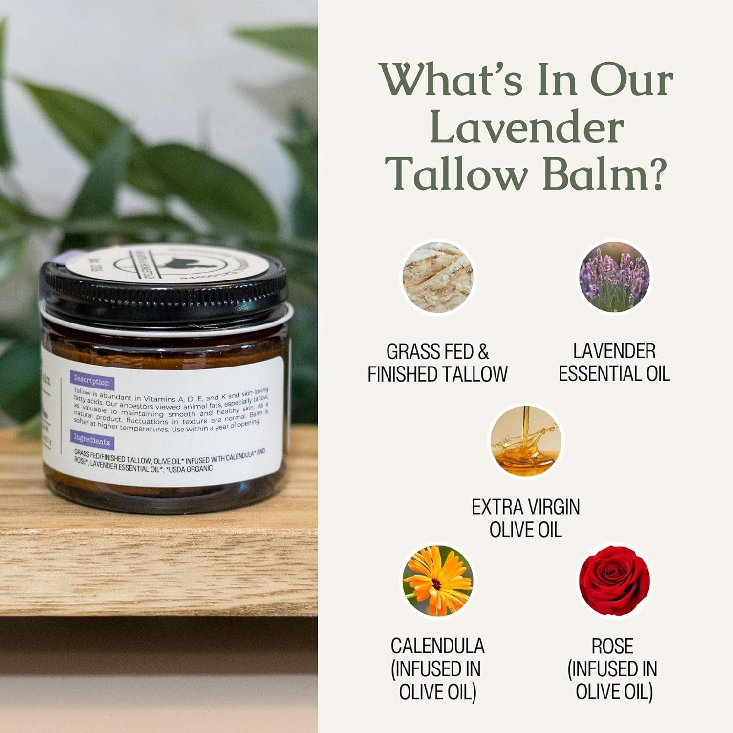 Hearth & Homestead Whipped Grass-Fed Beef Tallow Balm – 37g | Organic Olive Oil, Calendula & Rose | Lavender | Dry Skin, Face & Body Moisturiser