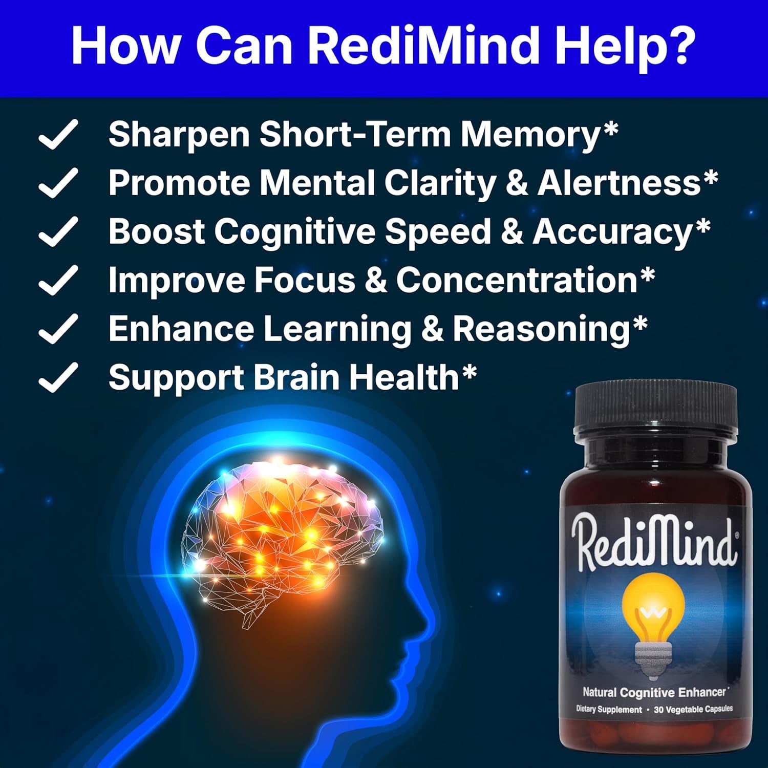 Redimind - Natural Cognitive Enhancement Supplement Capsule - Non-Gmo, Vegan, Gluten-Free