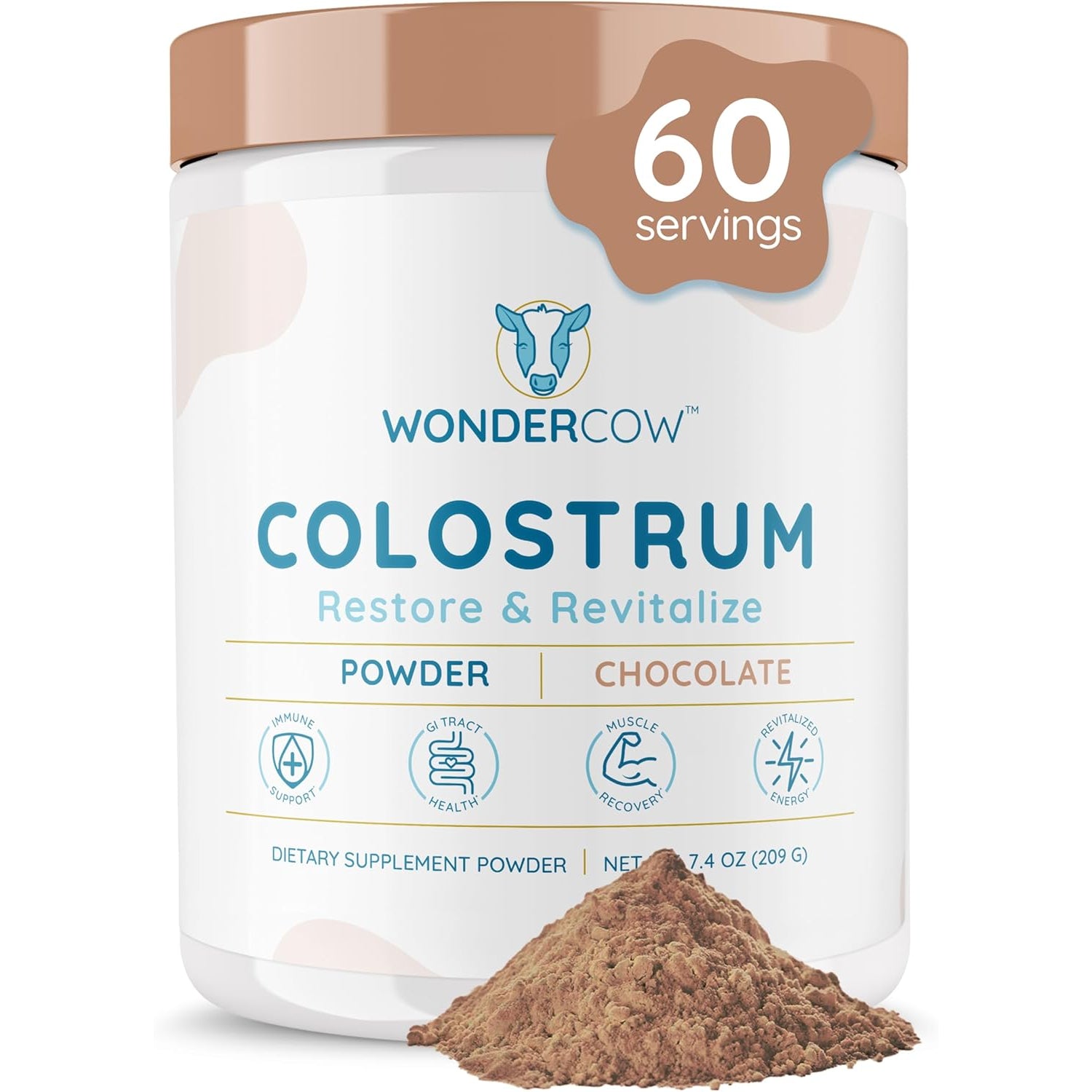 WONDERCOW Bovine Colostrum Powder – 60 Servings | Natural IgG, Chocolate & Immune Support | Gut Health & Whole-Body Wellness Superfood