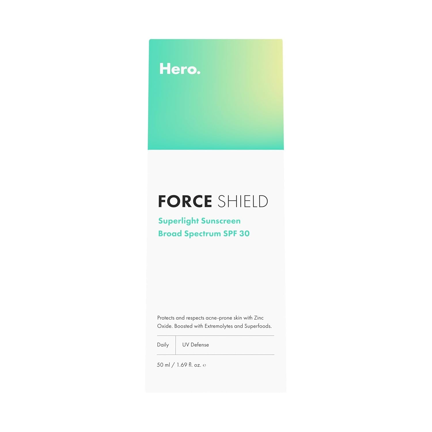Hero Cosmetics Force Shield Superlight Sunscreen SPF 30 -Acne-Prone Skin with Zinc Oxide (50ml)