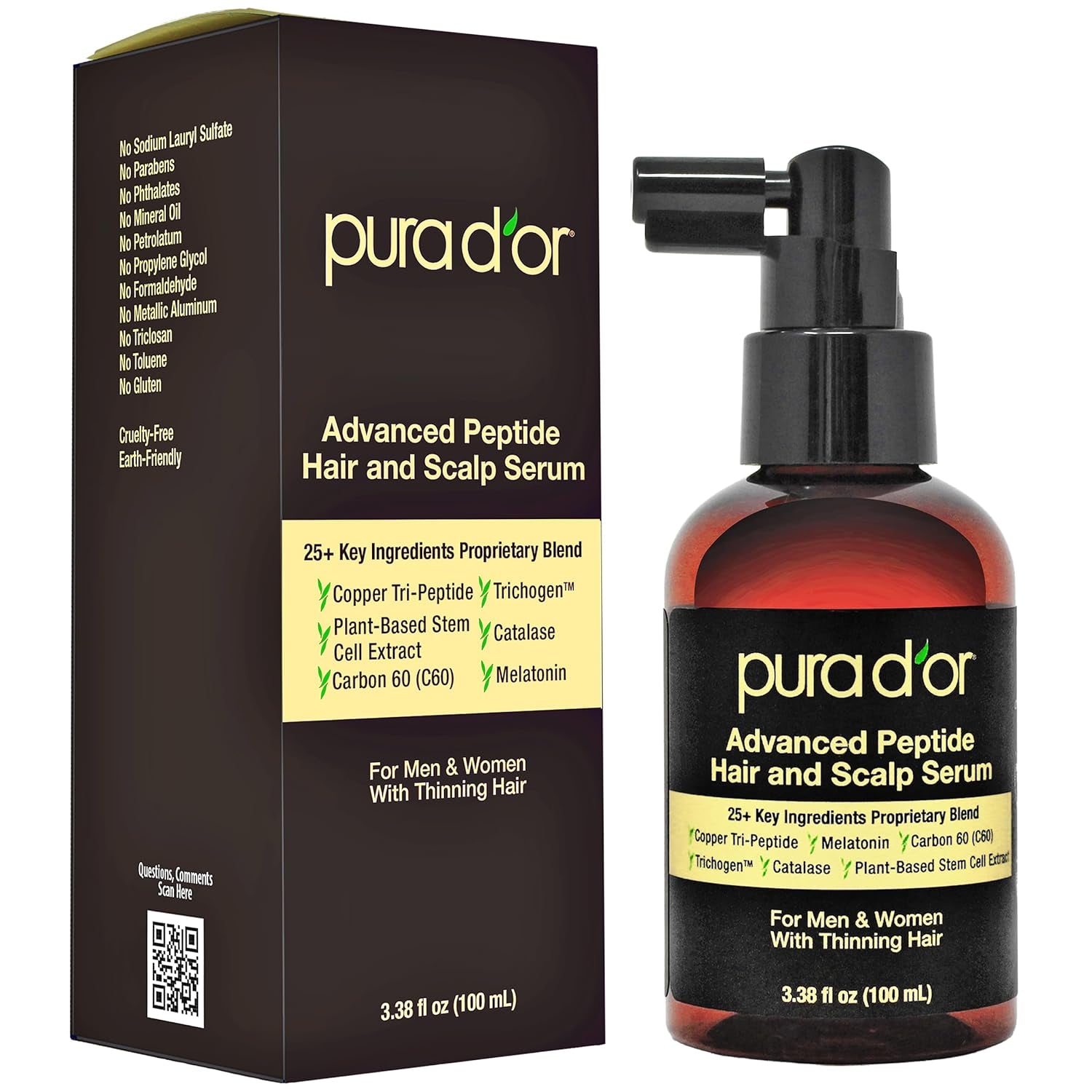PURA D'OR Advanced Hair & Scalp Serum – Copper Peptides, Caffeine & Botanicals for Thicker, Fuller Hair | 100ml