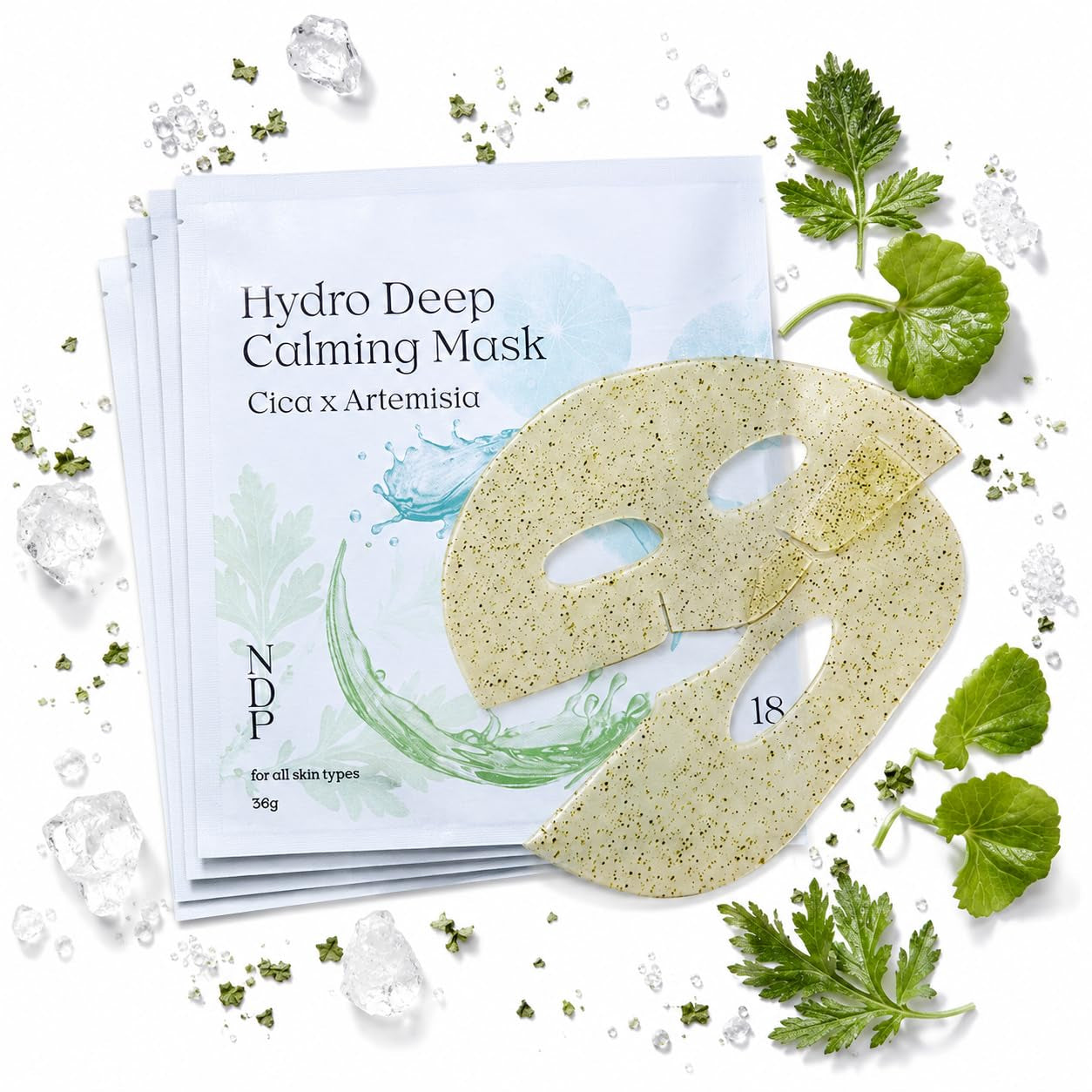 NDP Collagen Cica Cooling Hydrogel Face Mask, Soothing Ice Mask for Depuffing, Puffiness, Sunburn, after Sun & Microneedling, Vegan Collagen & Centella, Korean Skincare (4 Sheets)