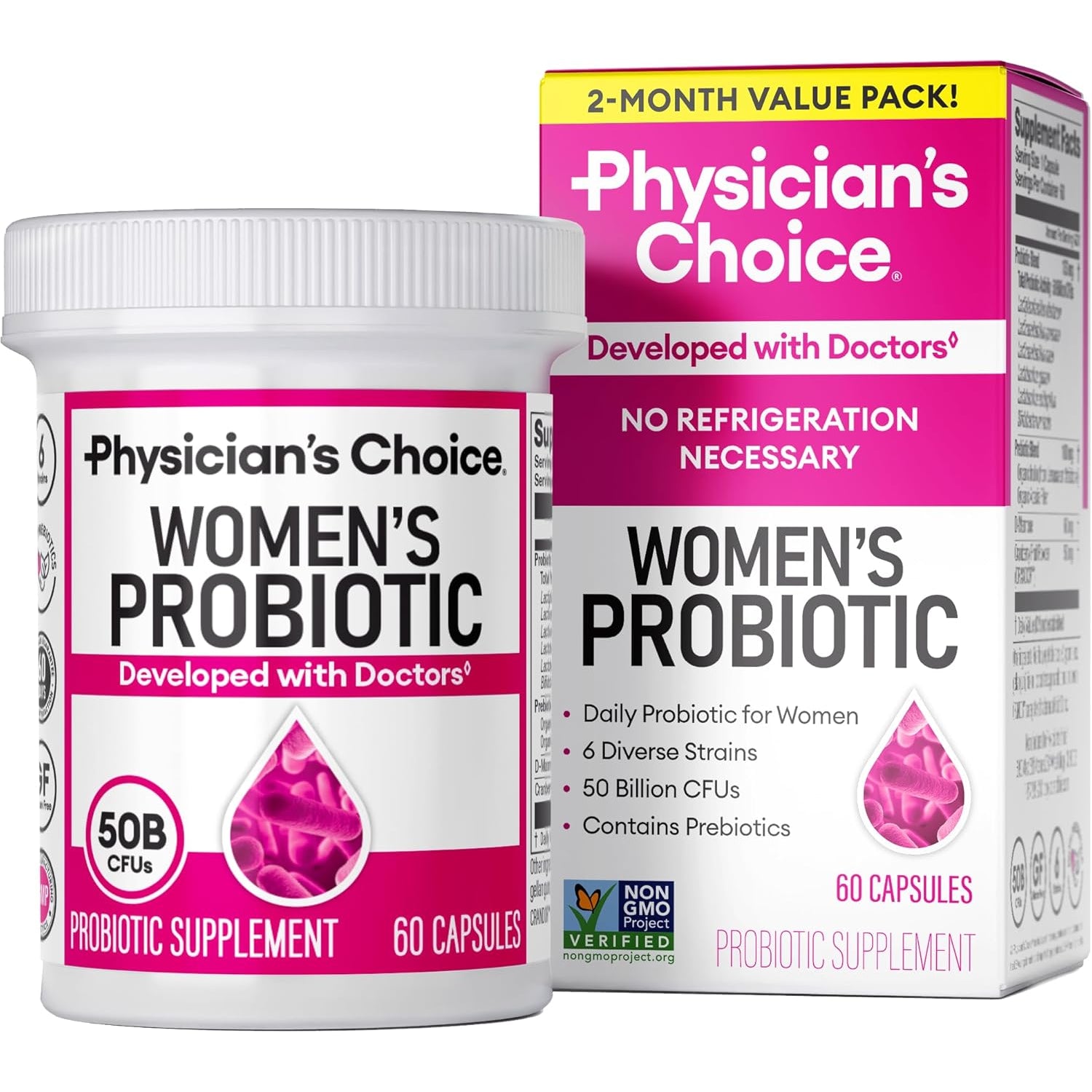 Physician's Choice Women's Probiotic – 50 Billion CFU, 6 Strains, Cranberry & Prebiotics for pH Balance & Feminine Health | 60 Capsules