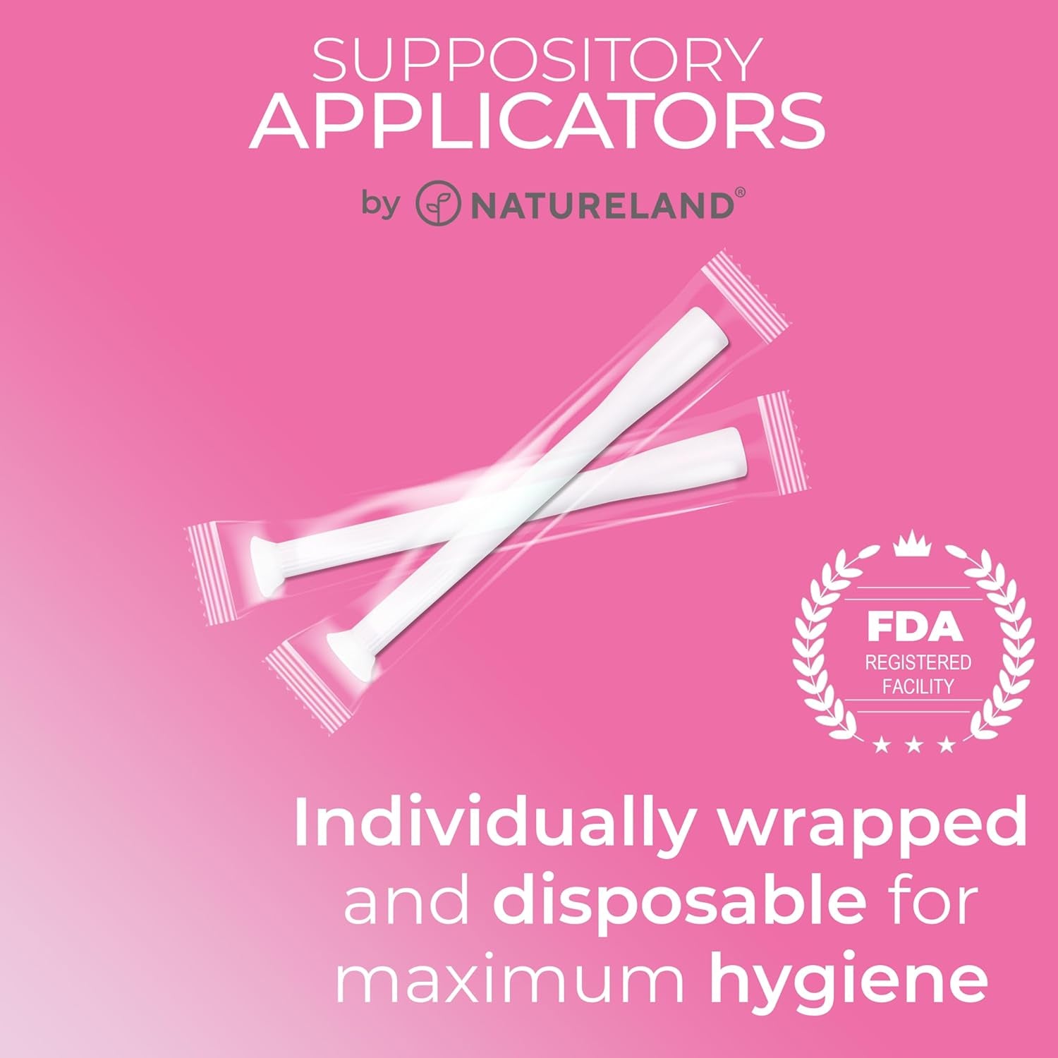 Natureland Disposable Vaginal Suppository Applicators – 40 Count | Individually Wrapped | Large Tip | Silky Smooth Comfort Tip | Intimate Care