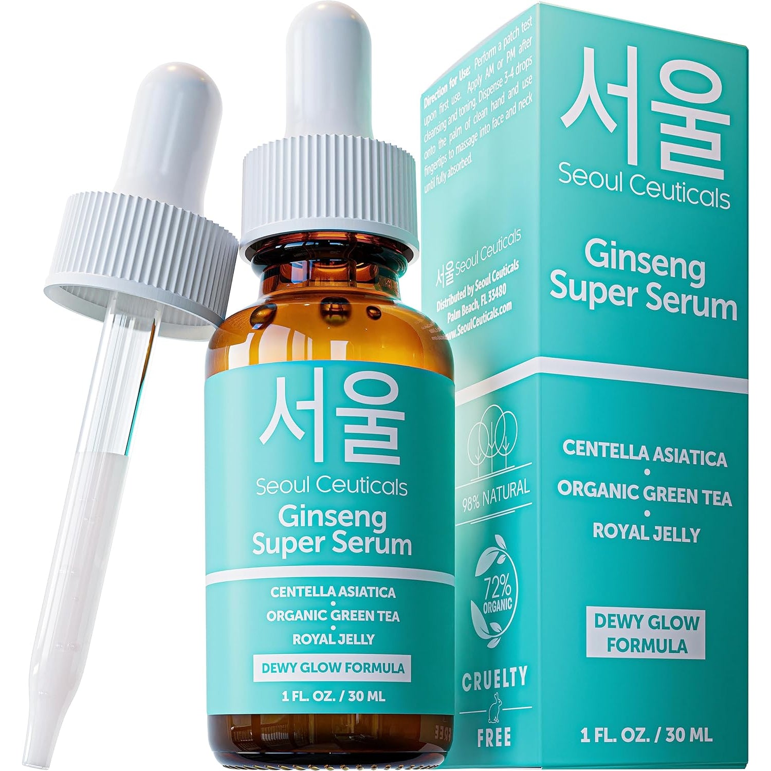 SeoulCeuticals Korean Ginseng Serum – Green Tea, Centella & Royal Jelly for Dewy Glow & Radiance | Organic | 30ml