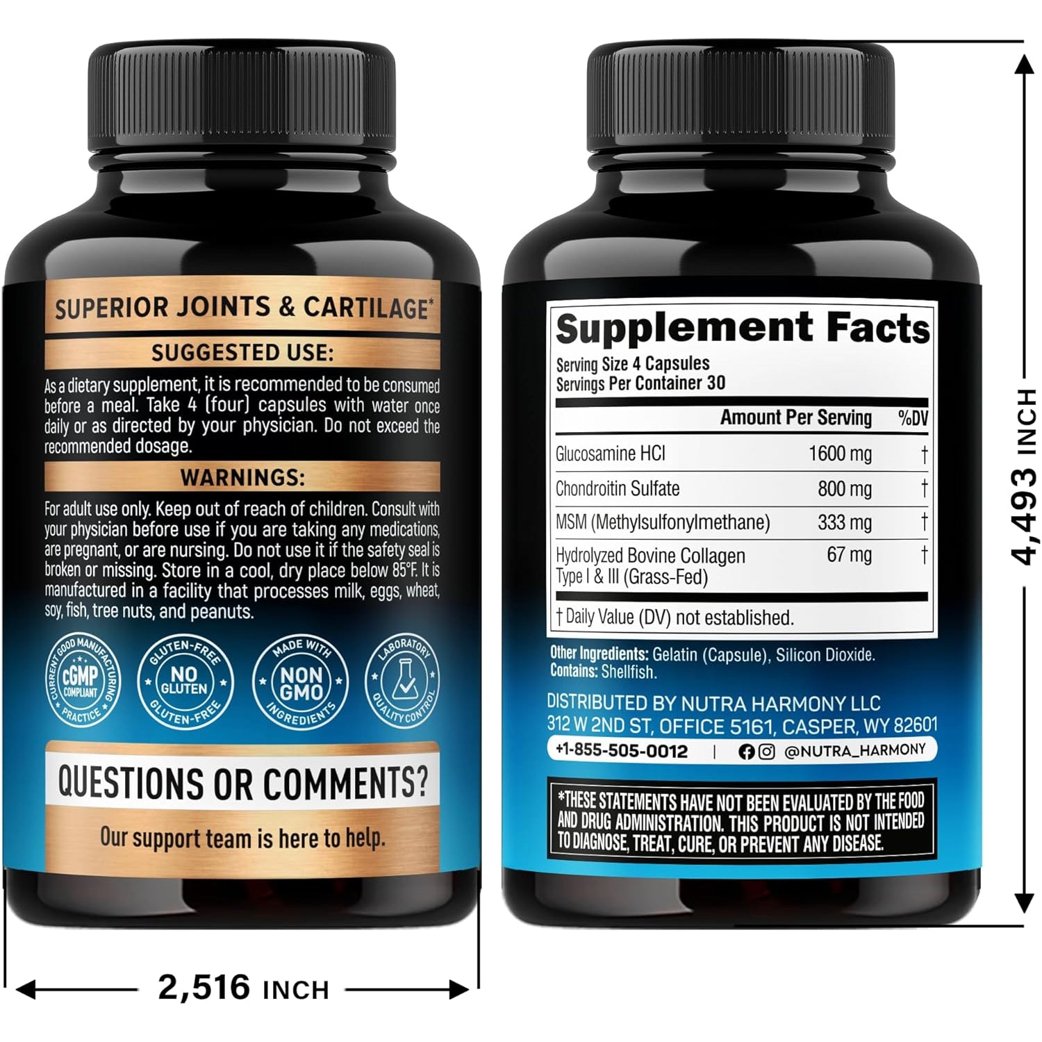 NUTRAHARMONY Glucosamine, Chondroitin & Collagen Complex — 120 Capsules | Joint Flexibility, Comfort & Mobility Support