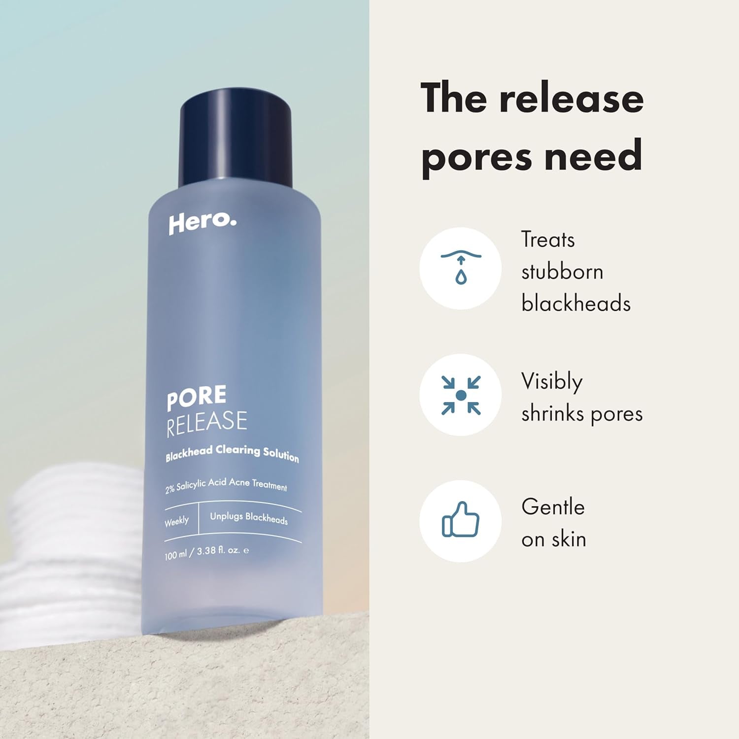 Hero Cosmetics Pore Release Blackhead Clearing Solution, Exfoliating 2% Salicylic Acid Toner Featuring AHA, BHA, and PHA, Blackhead Remover Toner, 100 Ml