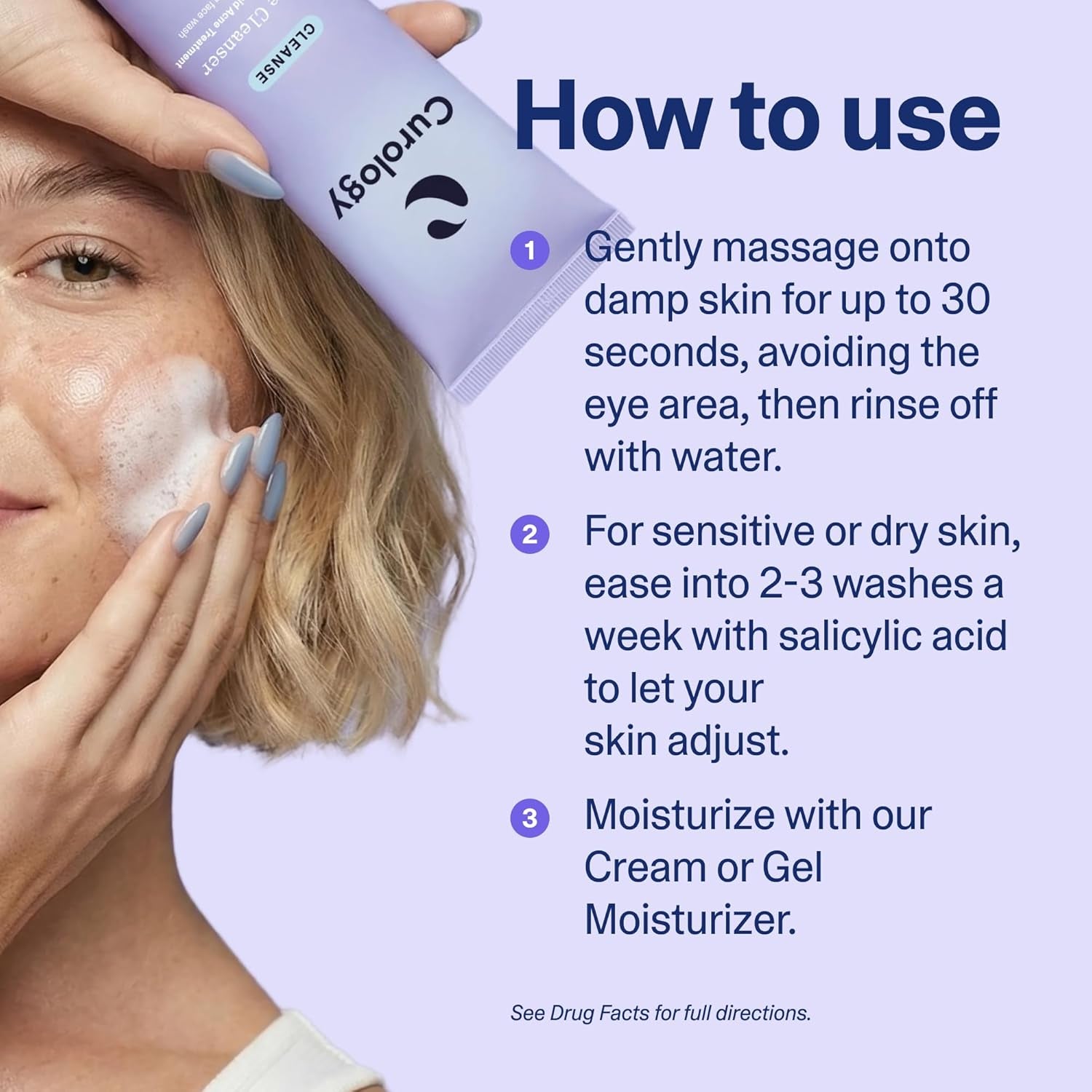 Curology 2% Salicylic Acid Face Wash for Acne Prone Skin, Cleanser with Lactic Acid, Niacinamide and Glycerin, Fragrance Free Daily Facial Cleanser, 150Ml