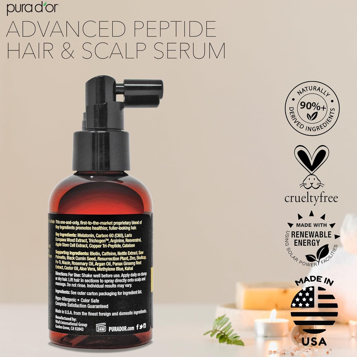 PURA D'OR Advanced Hair & Scalp Serum – Copper Peptides, Caffeine & Botanicals for Thicker, Fuller Hair | 100ml