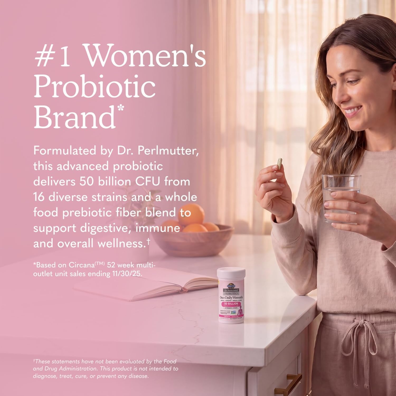 Garden of Life Once Daily Dr. Formulated Probiotics for Women 50 Billion CFU 16 Probiotic Strains with Organic Prebiotics for Digestive, Vaginal & Immune Health, Dairy Free, Shelf Stable 30 Capsules