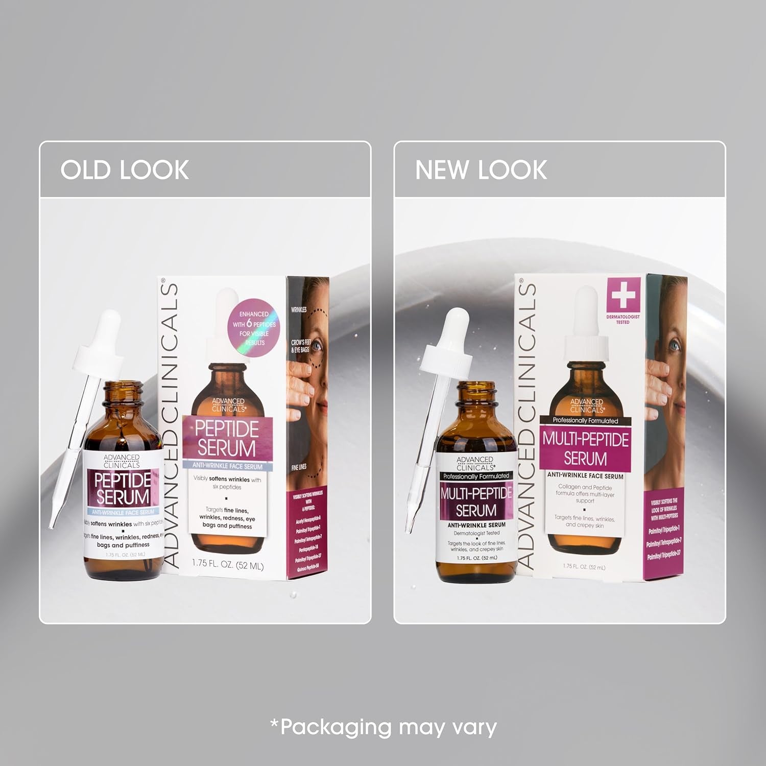 Advanced Clinicals Multi Peptides Serum for Face | Visible anti Aging Hydrating Collagen Peptide Facial Serum with Vitamin E Helps Improve Look of Wrinkles, Puffiness, & Uneven Skin Tone, 1.75 Fl Oz