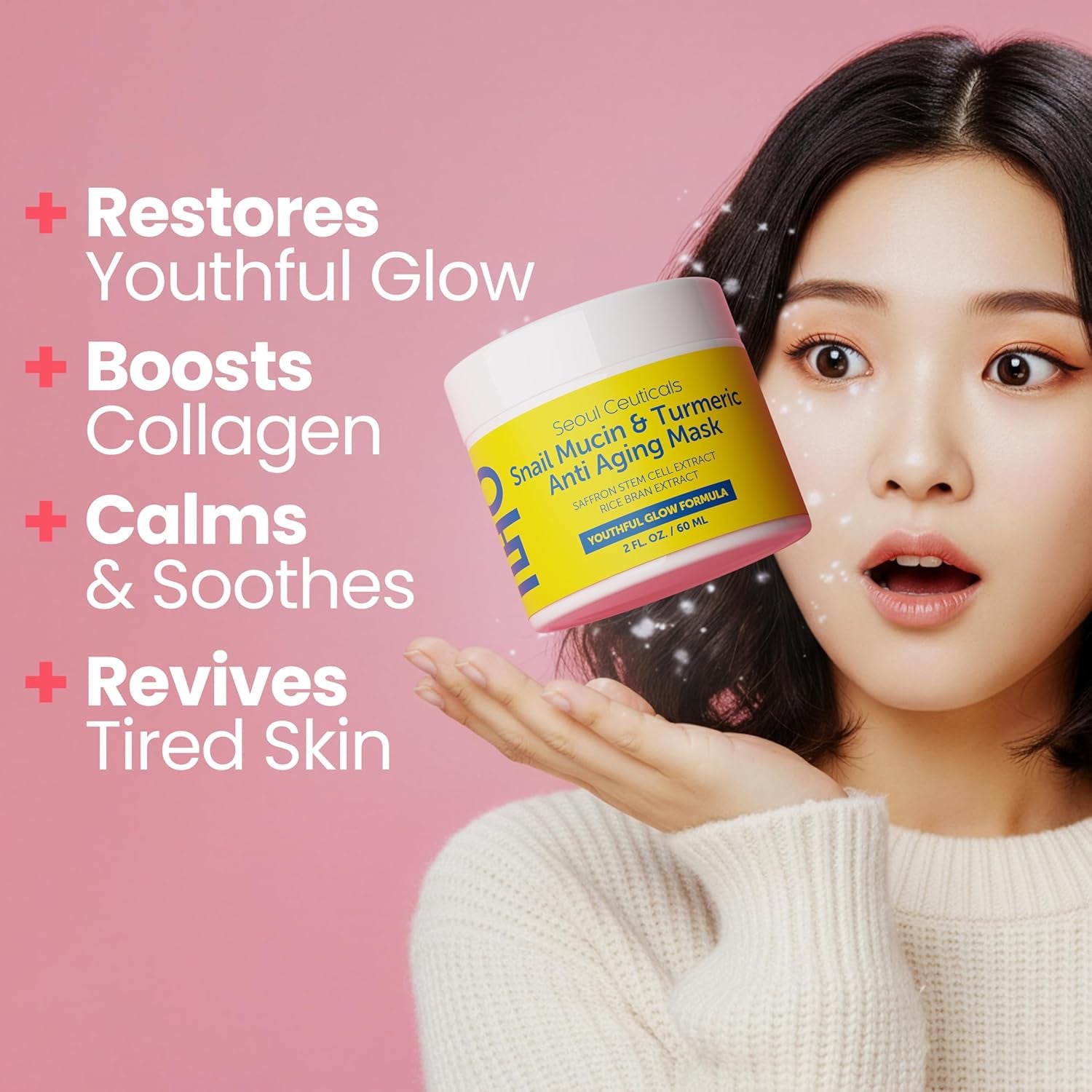 SeoulCeuticals Snail Mucin & Turmeric Face Mask – Korean Anti-Ageing Wash-Off Mask for Healthy Glow | 60ml | K-Beauty