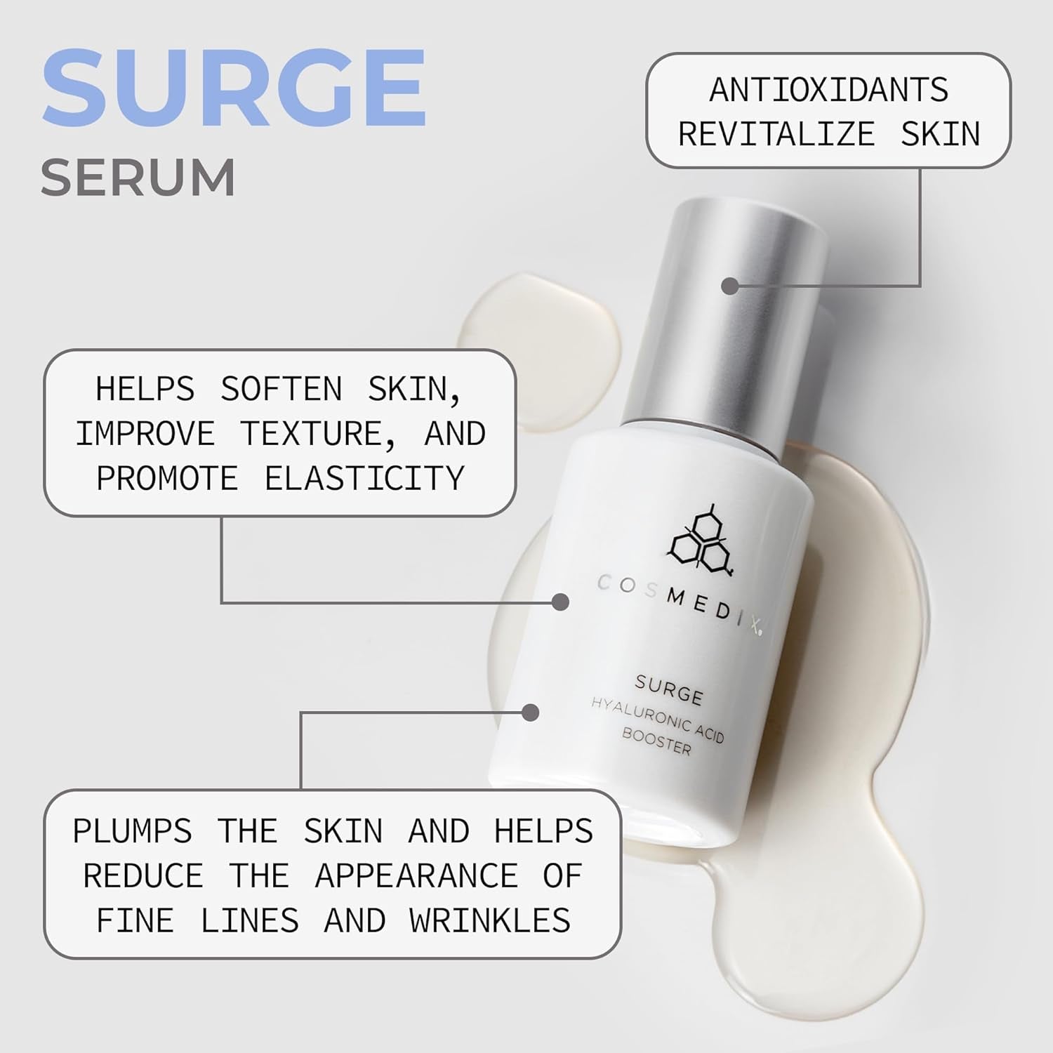 COSMEDIX Surge Hyaluronic Acid Booster Serum – 30ml | Intense Hydration for Plumper, Smoother Skin