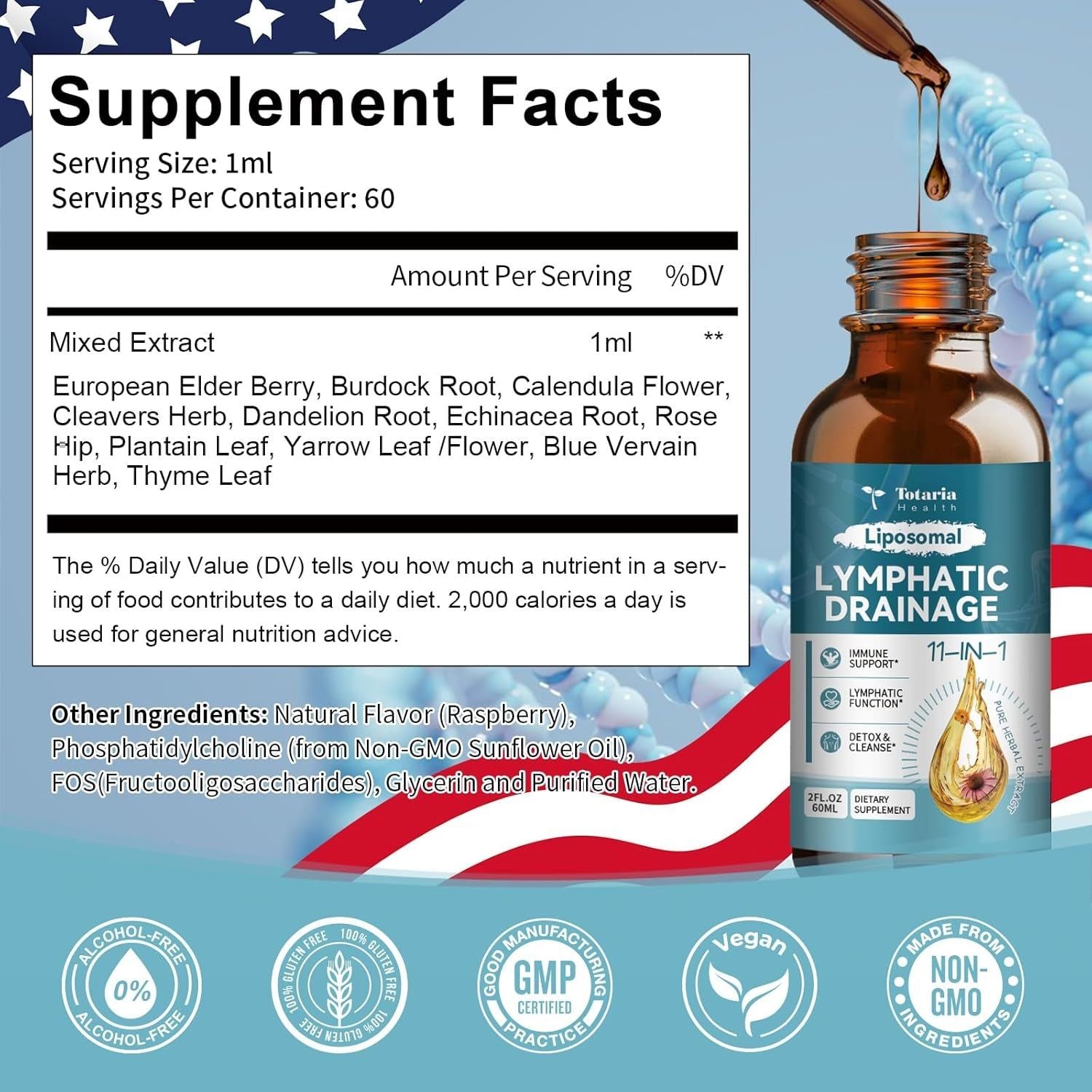 Totaria Liposomal Lymphatic Drainage – 60ml | 11-in-1 Herbal Blend for Detox, Immunity & Fluid Balance