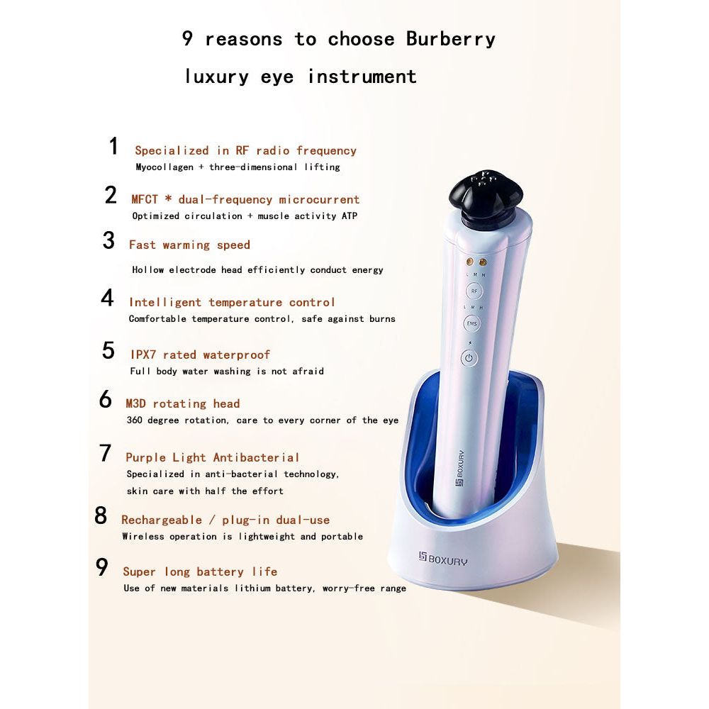 Instrumento de belleza facial BOXURY Eye RF – RF, EMS y LED específicos para el contorno de ojos | Dispositivo antienvejecimiento para el cuidado de los ojos