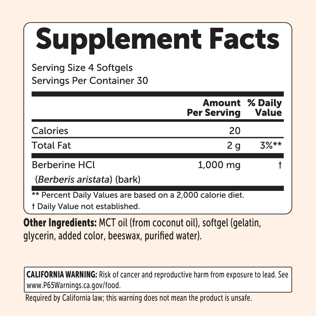 Micro Ingredients Berberine 1,000mg with MCT Oil – 240 Softgels