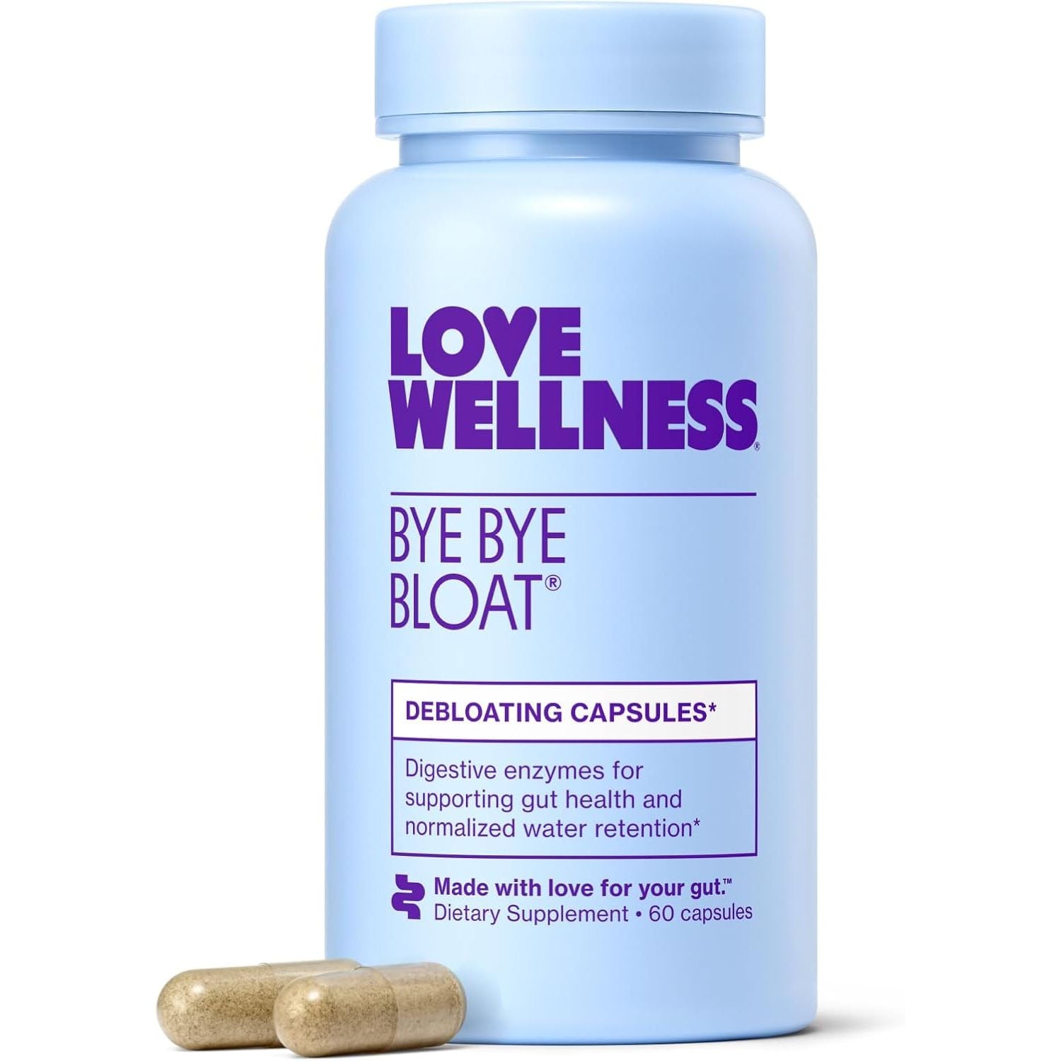 Love Wellness Adiós Hinchazón Enzimas Digestivas – Fenogreco y Diente de León para el Alivio de la Hinchazón, Gases y Retención de Líquidos | 180 Cápsulas