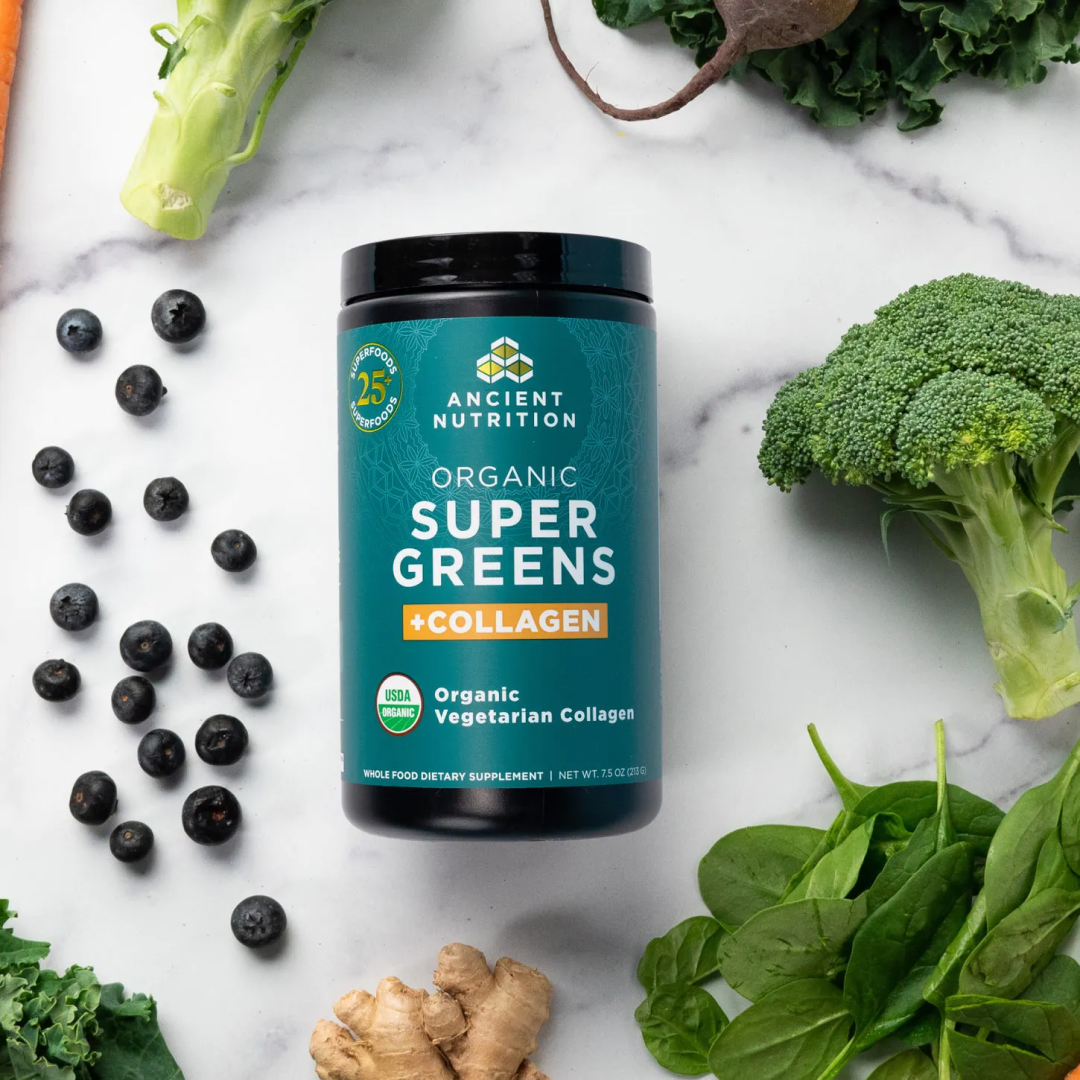 Ancient Nutrition Organic SuperGreens +Collagen Powder - 213g - Glam Global UKAncient Nutrition