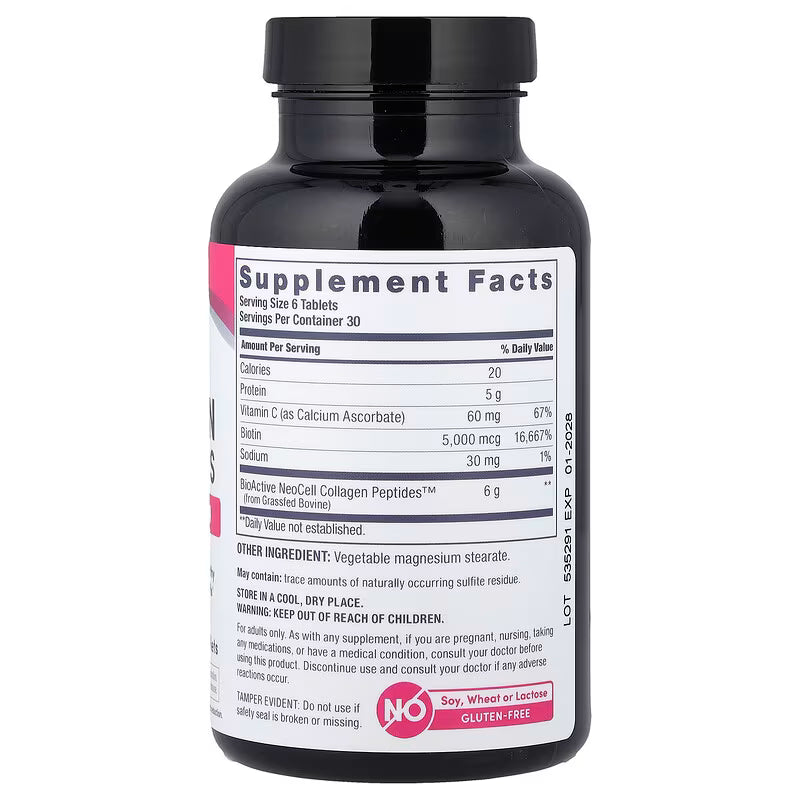 NeoCell Grassfed Collagen Peptides Vitamin C Biotin 6000mg - 180 Capsules