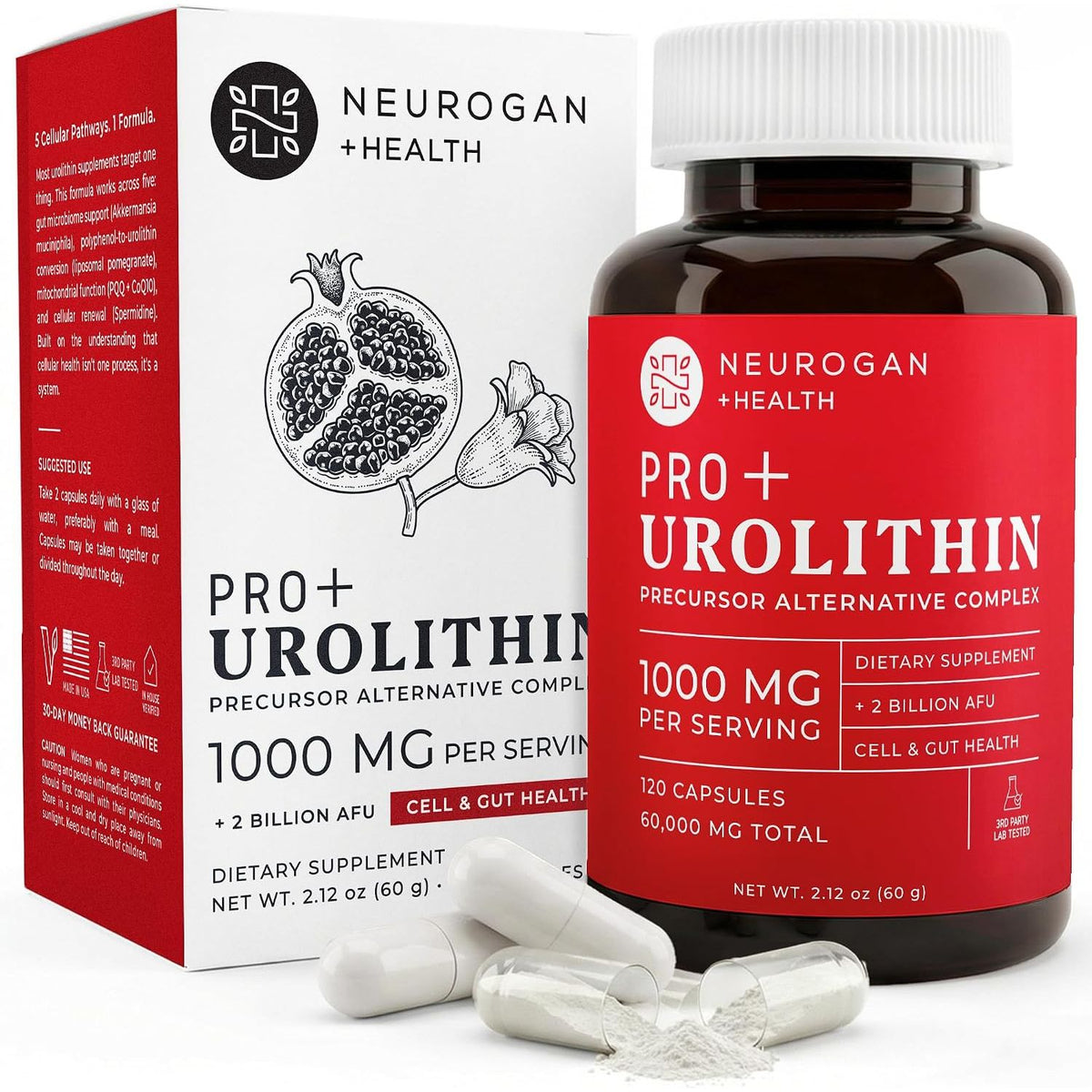 Neurogan Pro+ Urolitina A Suplemento Dietético – 120 Cápsulas | 1000mg Apoyo Avanzado para la Salud Celular y Muscular