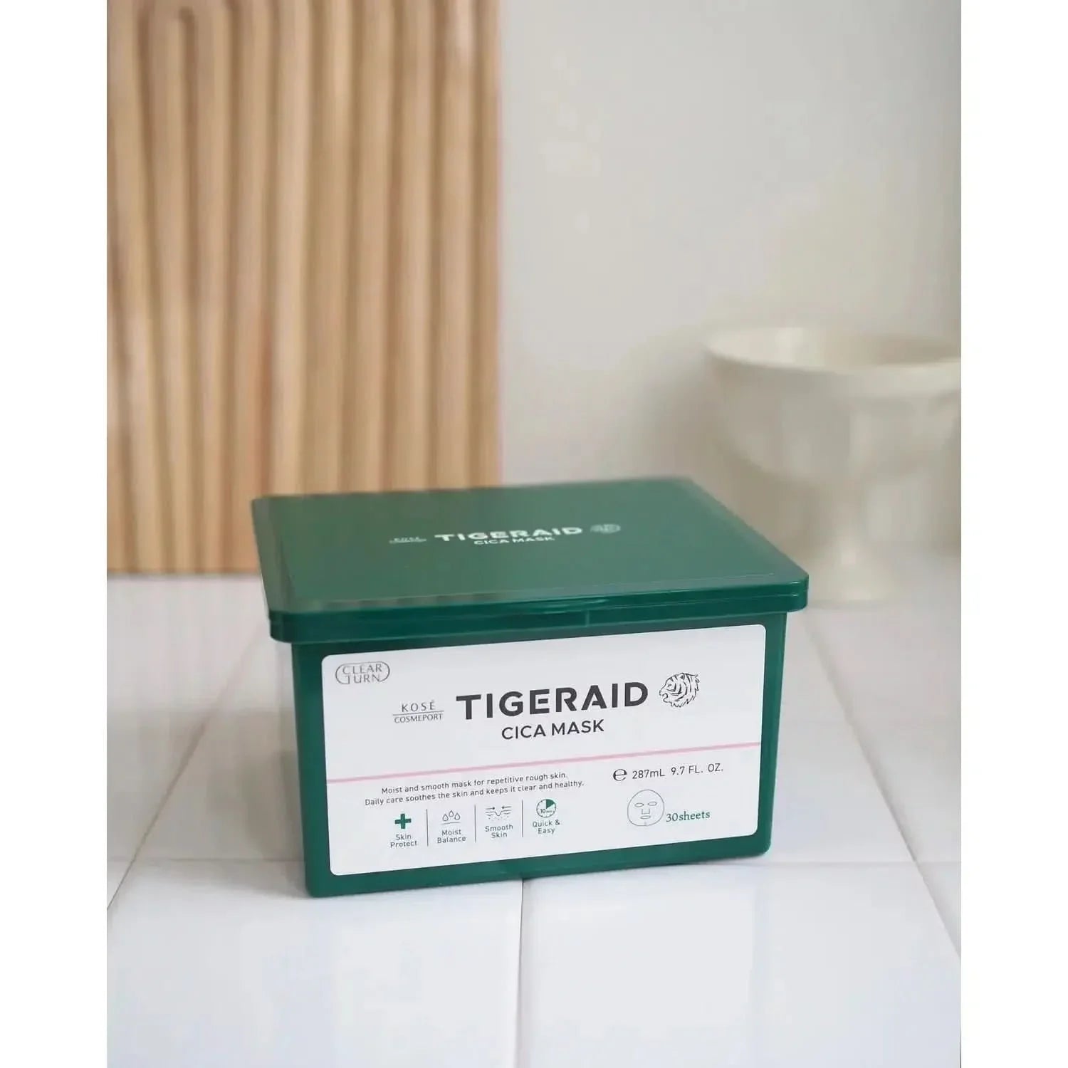 Kosé Tigeraid Cica Mascarilla Reparadora Hidratante Intensa – 30 láminas | Mascarilla diaria de un solo uso para pieles sensibles y secas con Cica, Niacinamida y Vitaminas