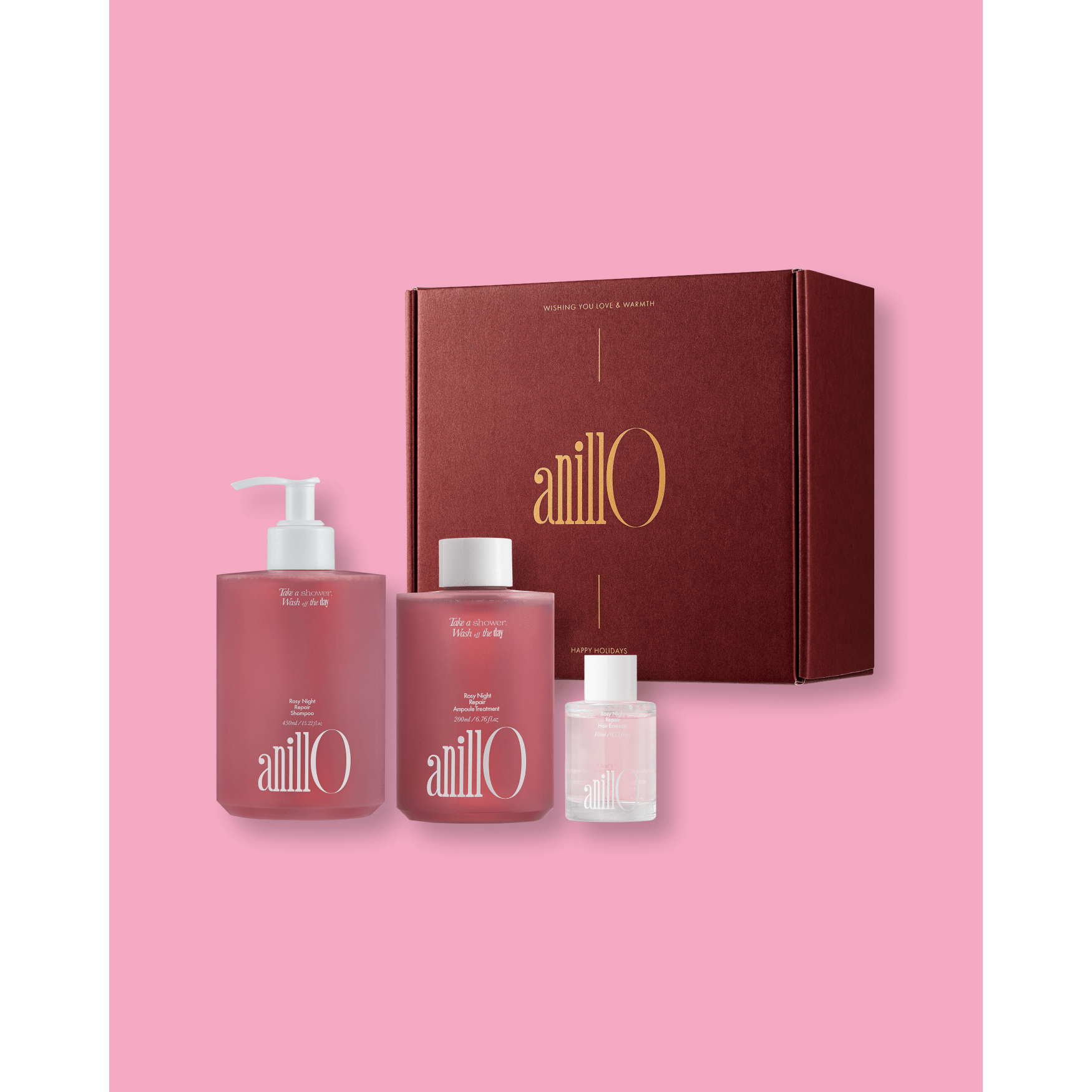 Set de regalo Anillo Rosy Night Holiday | Trío revitalizante para el cuidado del cabello para hidratación y fuerza