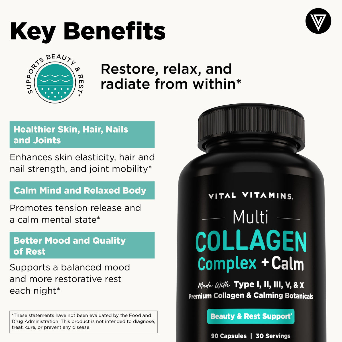 Vital Vitamins Multi Collagen Complex + Calm – 90 Capsules