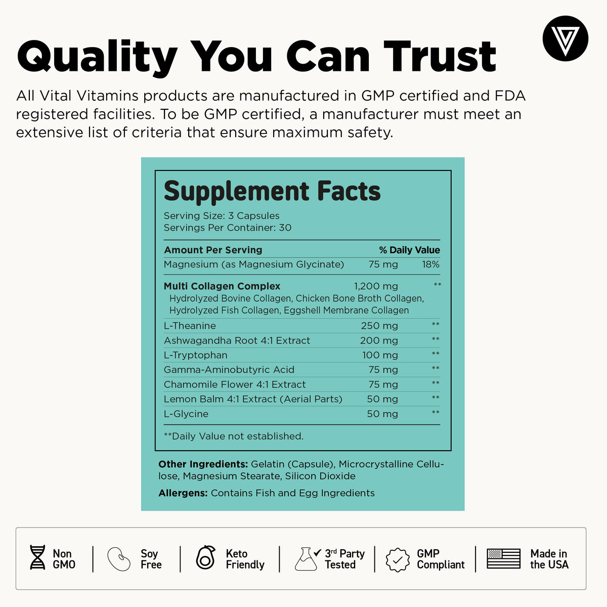 Vital Vitamins Multi Collagen Complex + Calm – 90 Capsules