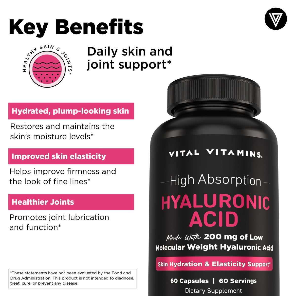 Vital Vitamins Hyaluronic Acid 200mg – 60 Capsules