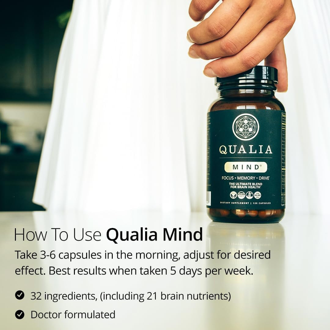 Qualia Mind — Beat Brain Fog | Doctor-Formulated Premium Brain Nourishment | Fuel Focus, Drive & Energy | 32 Ingredients Including Lion’S Mane, Cognizin™, Ginkgo & More| 2 Week Supply*