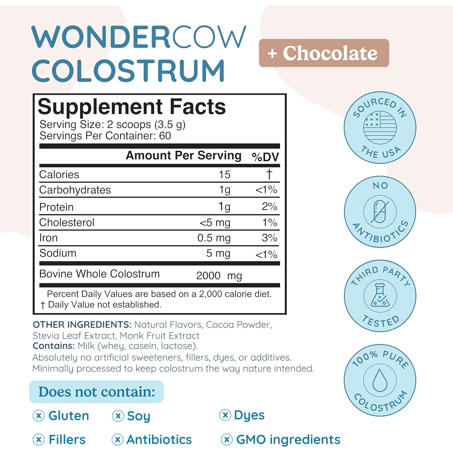 WONDERCOW Bovine Colostrum Powder – 60 Servings | Natural IgG, Chocolate & Immune Support | Gut Health & Whole-Body Wellness Superfood