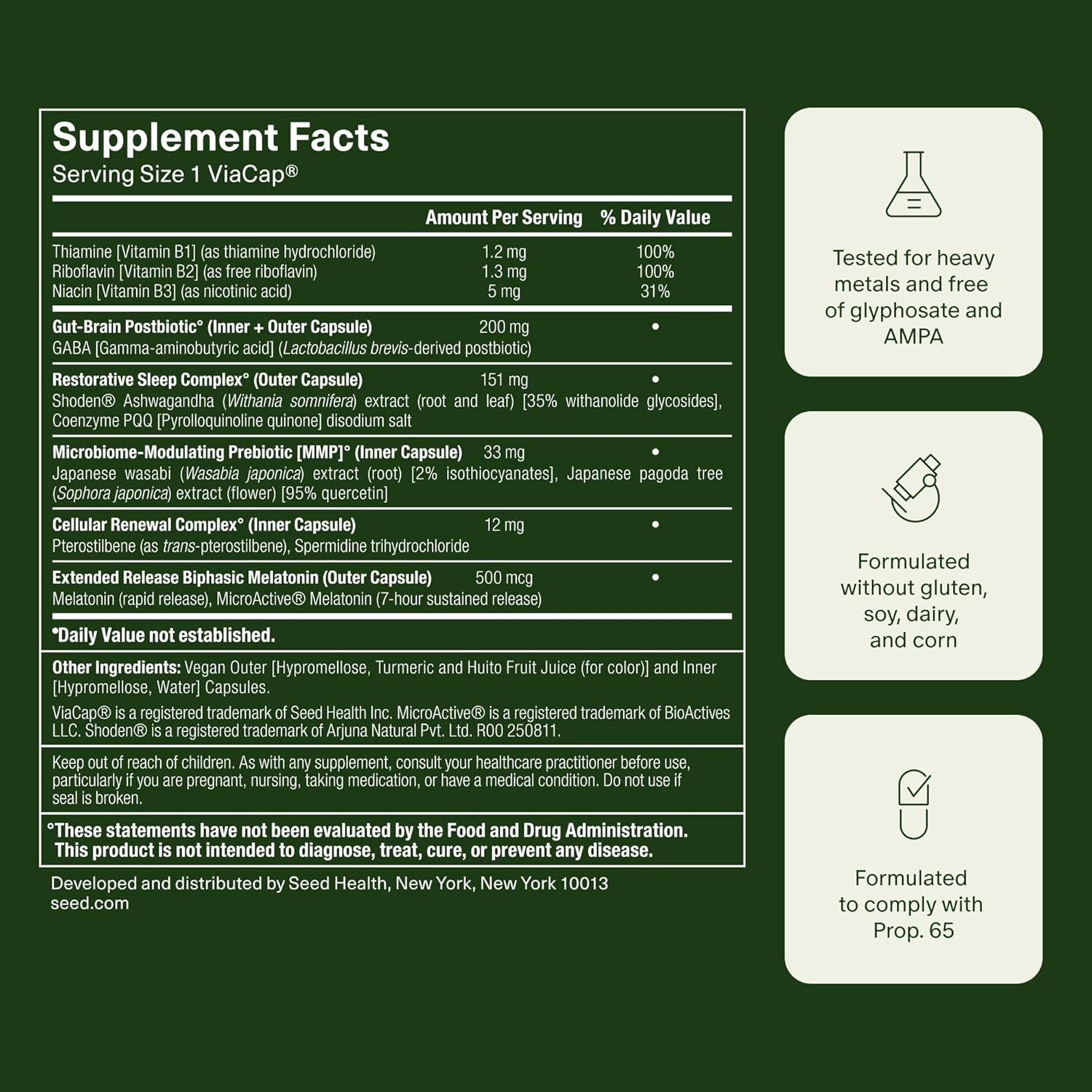 Seed PM-02 Sleep + Restore - Sleep Aid for Women & Men - Non-Habit Forming Bioidentical Melatonin & Ashwagandha - Vegan & Shelf-Stable - 30 Capsules (30-Day Supply)