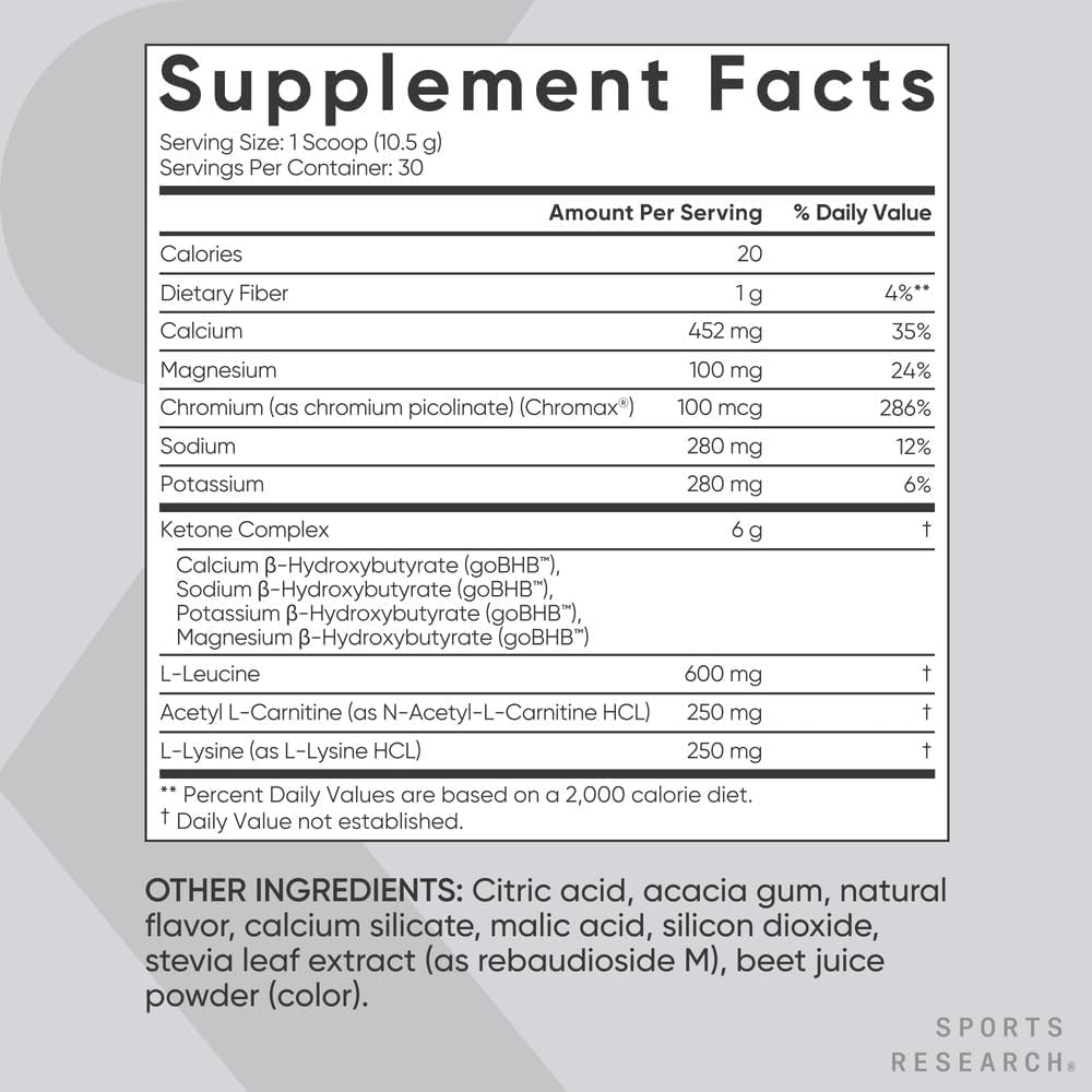 Sports Research® Keto plus Exogenous Ketones with Gobhb® - Premium Keto Powder Supporting Ketosis, Energy & Cognitive Function - Keto Certified · Vegan Friendly · 30 Servings (Raspberry Lemonade)