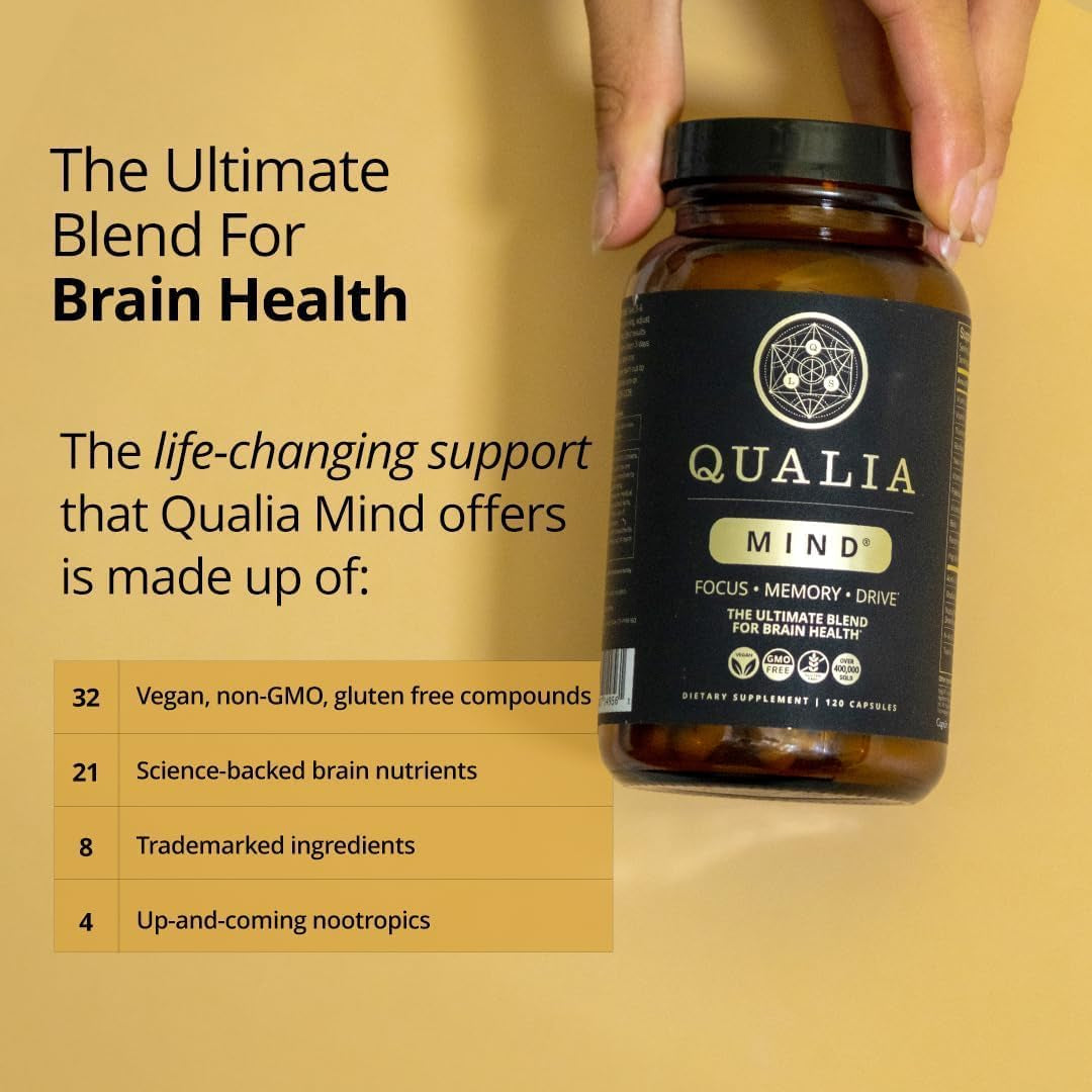Qualia Mind — Beat Brain Fog | Doctor-Formulated Premium Brain Nourishment | Fuel Focus, Drive & Energy | 32 Ingredients Including Lion’S Mane, Cognizin™, Ginkgo & More| 2 Week Supply*