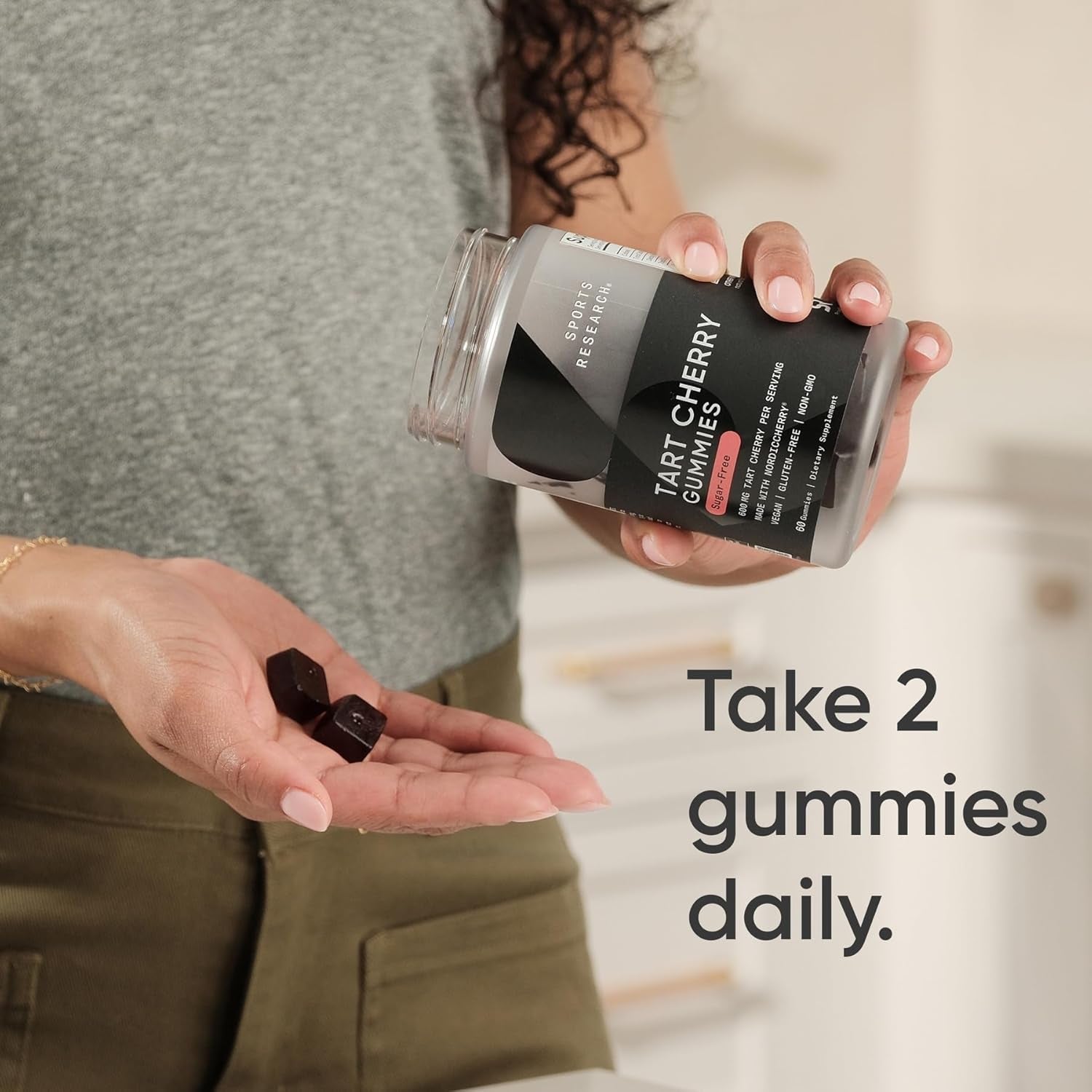 Sports Research® Tart Cherry Gummy Supplements | 600Mg of Nordiccherry™ | Enhanced Workout Recovery | Sugar and Sugar Alcohol Free - 60 Gummies for Adults, 1 Month Supply