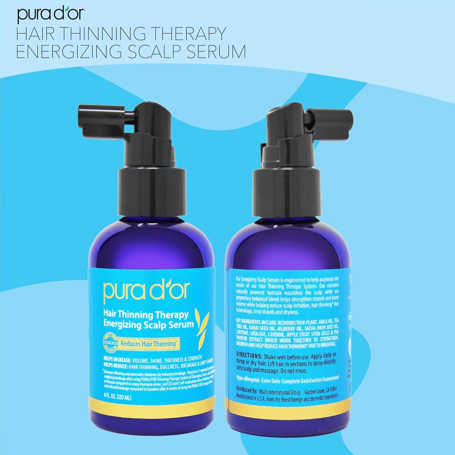 PURA D'OR Hair Thinning Therapy Scalp Serum – Copper Peptides, Biotin, Catalase & DHT Balance for All Hair Types | 120ml